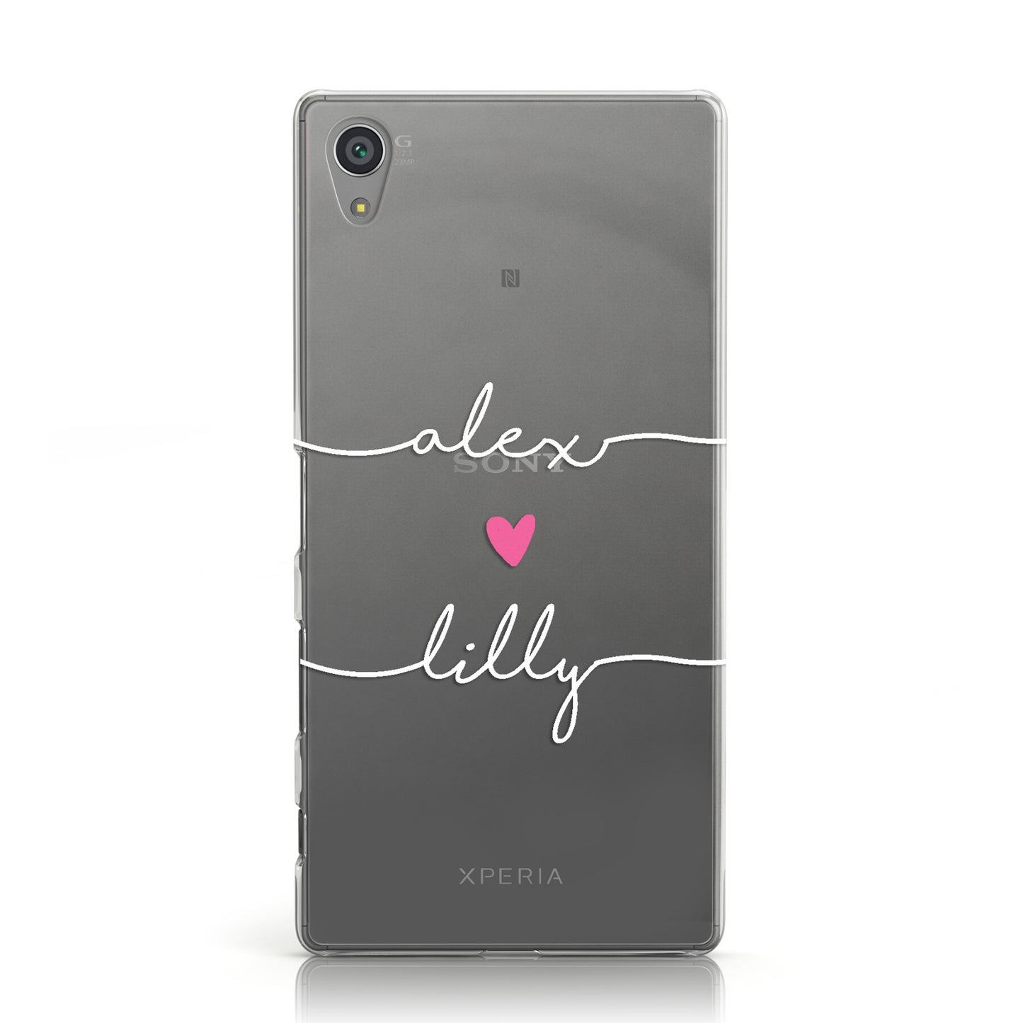 Personalised White Two Names For Couples Heart Clear Sony Xperia Case