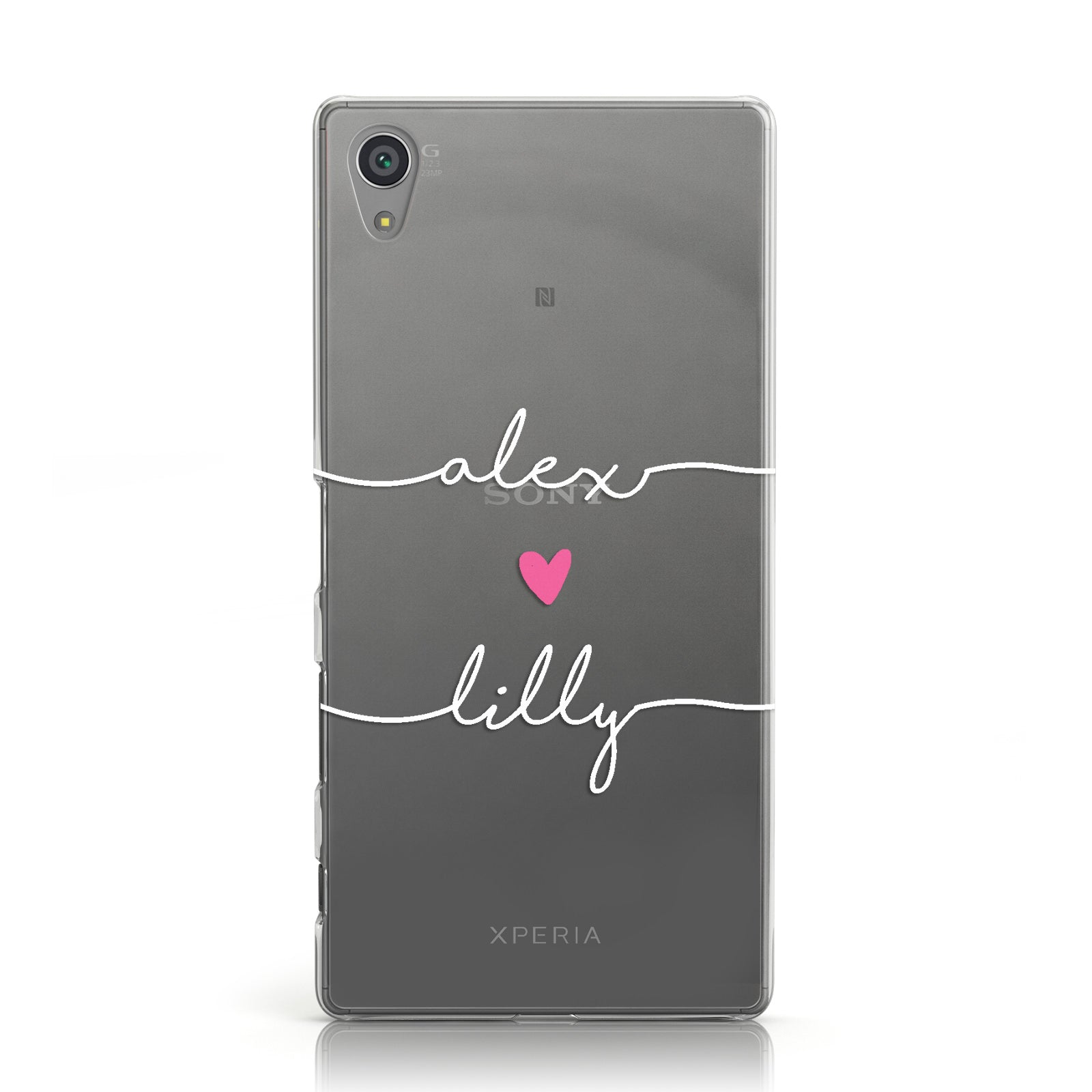 Personalised White Two Names For Couples Heart Clear Sony Xperia Case
