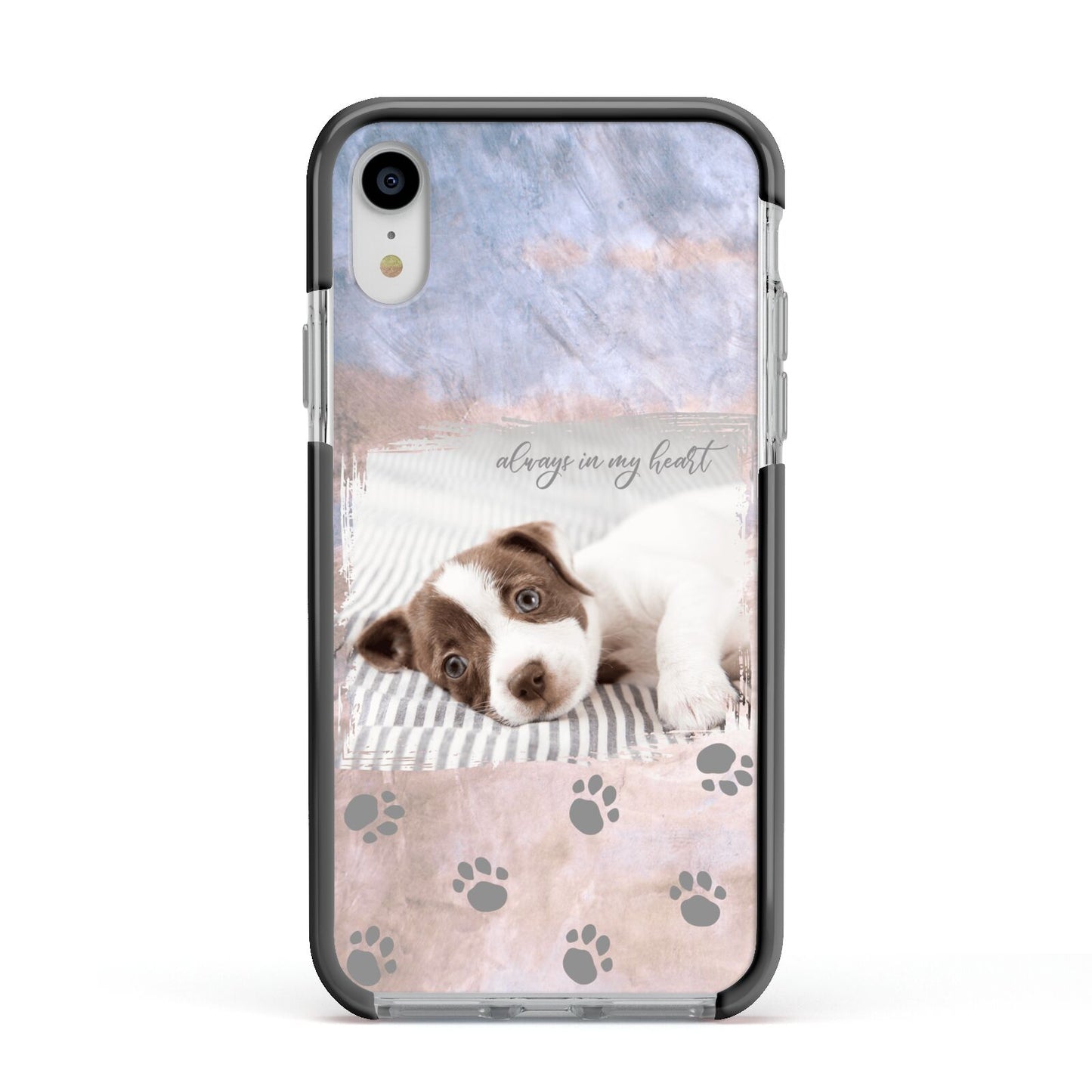 Pet Photo Personalised Apple iPhone XR Impact Case Black Edge on Silver Phone