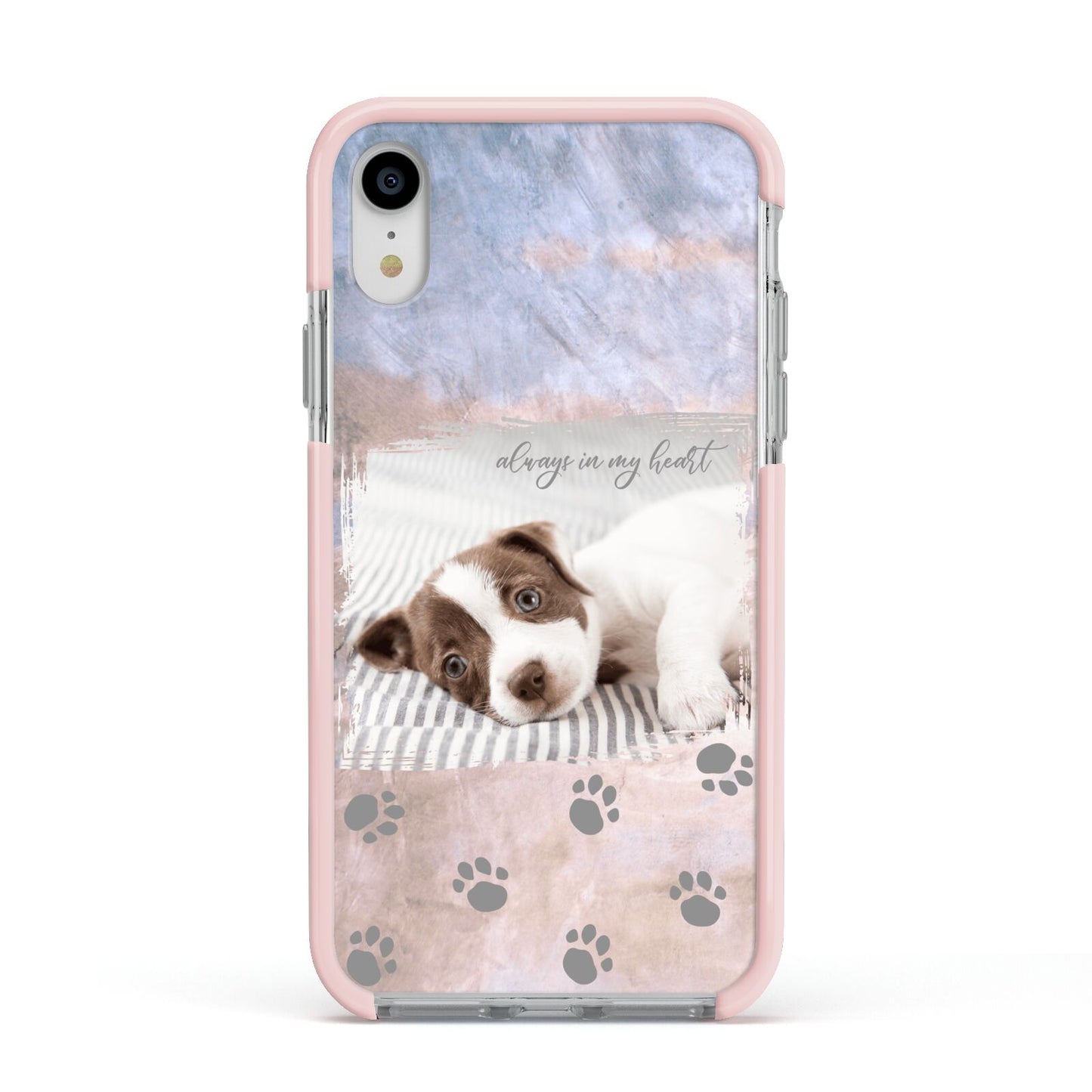Pet Photo Personalised Apple iPhone XR Impact Case Pink Edge on Silver Phone