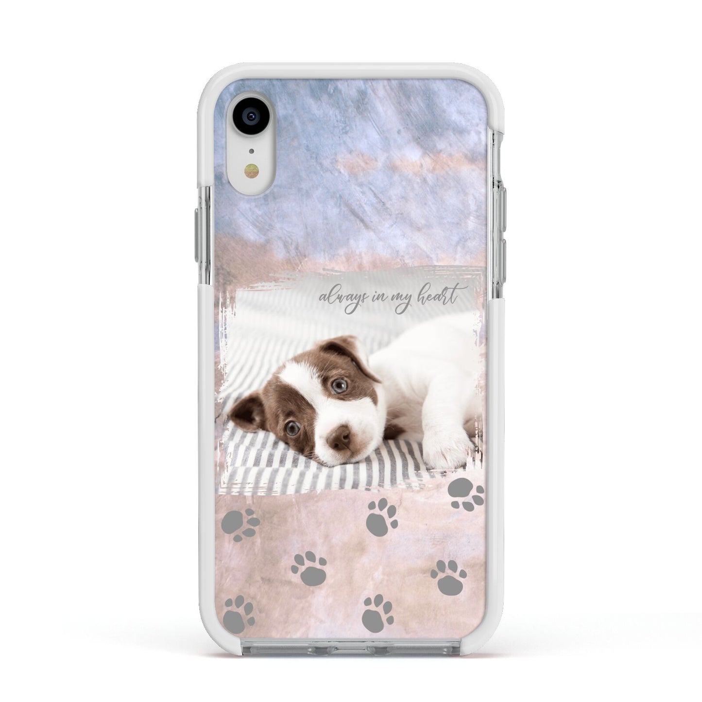 Pet Photo Personalised Apple iPhone XR Impact Case White Edge on Silver Phone