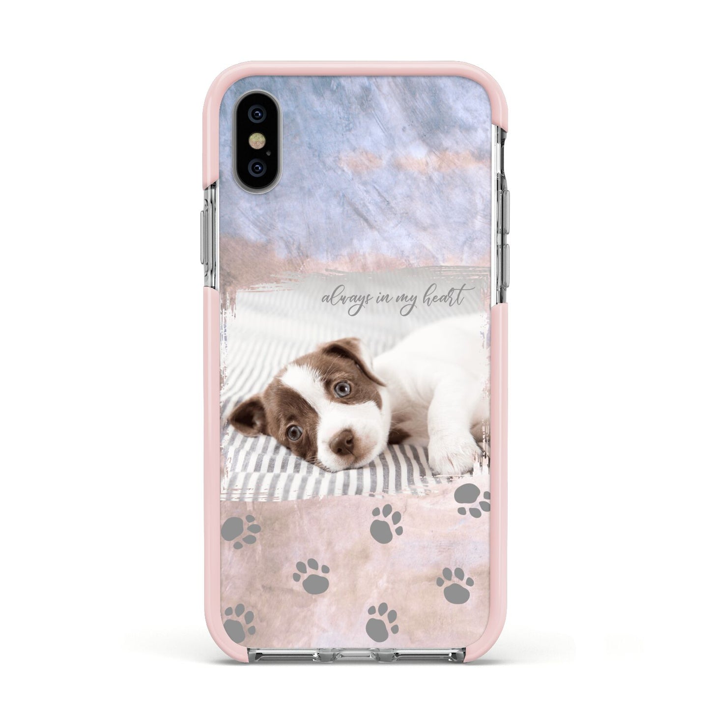 Pet Photo Personalised Apple iPhone Xs Impact Case Pink Edge on Silver Phone
