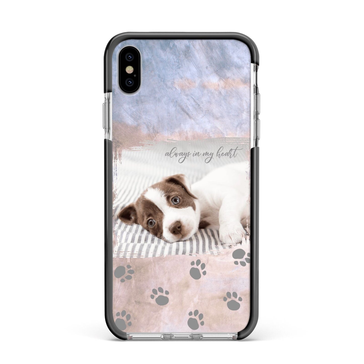 Pet Photo Personalised Apple iPhone Xs Max Impact Case Black Edge on Silver Phone