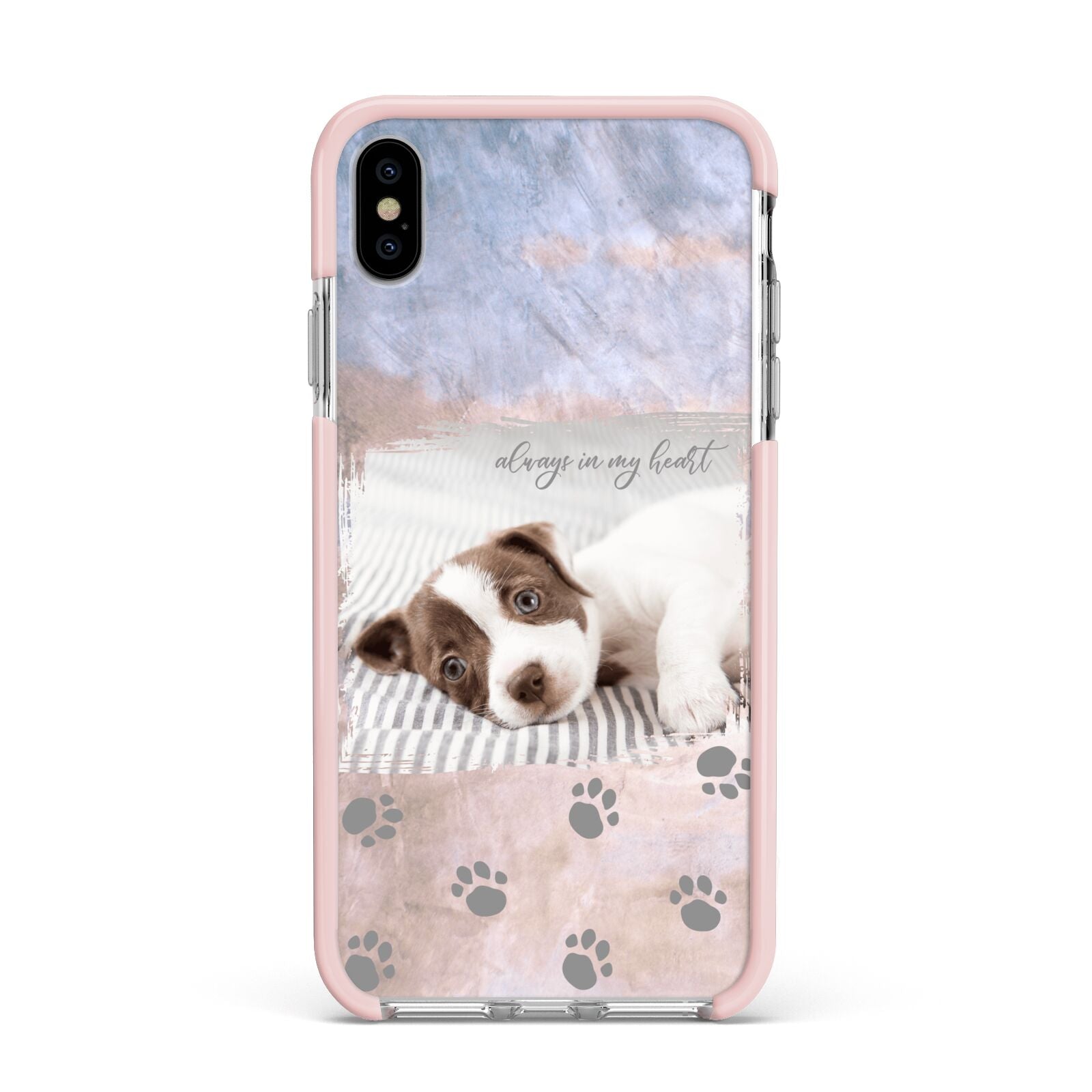 Pet Photo Personalised Apple iPhone Xs Max Impact Case Pink Edge on Silver Phone