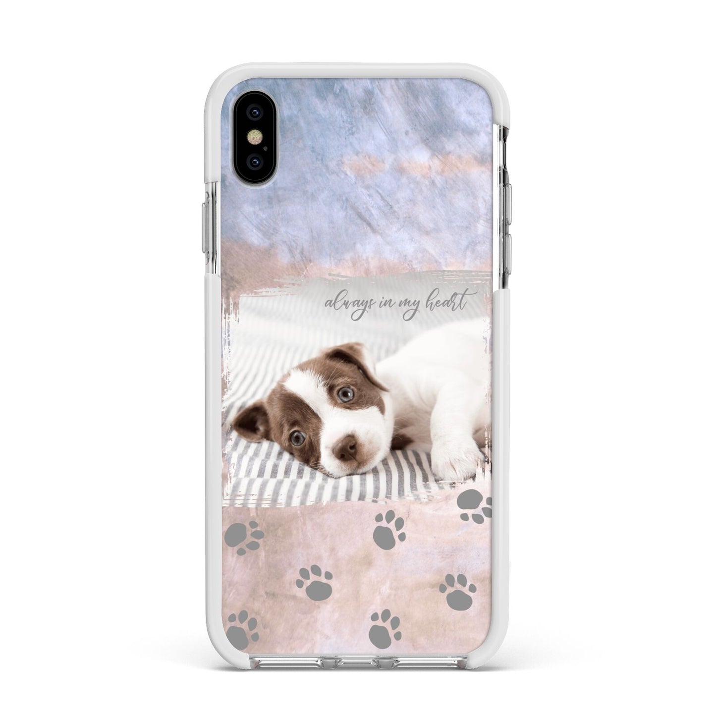 Pet Photo Personalised Apple iPhone Xs Max Impact Case White Edge on Silver Phone
