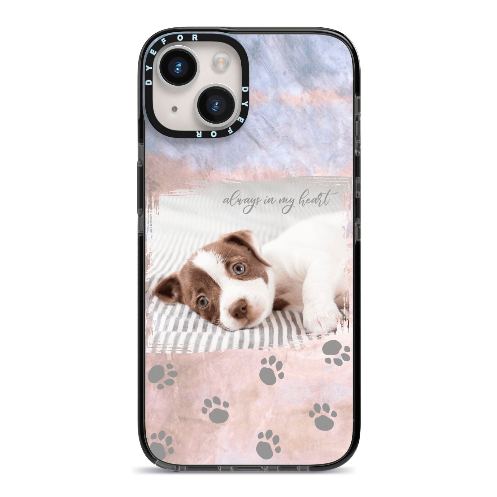 Pet Photo Personalised iPhone 14 Black Impact Case on Silver phone