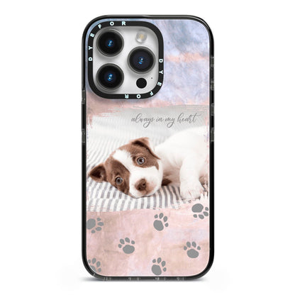 Pet Photo Personalised iPhone 14 Pro Black Impact Case on Silver phone