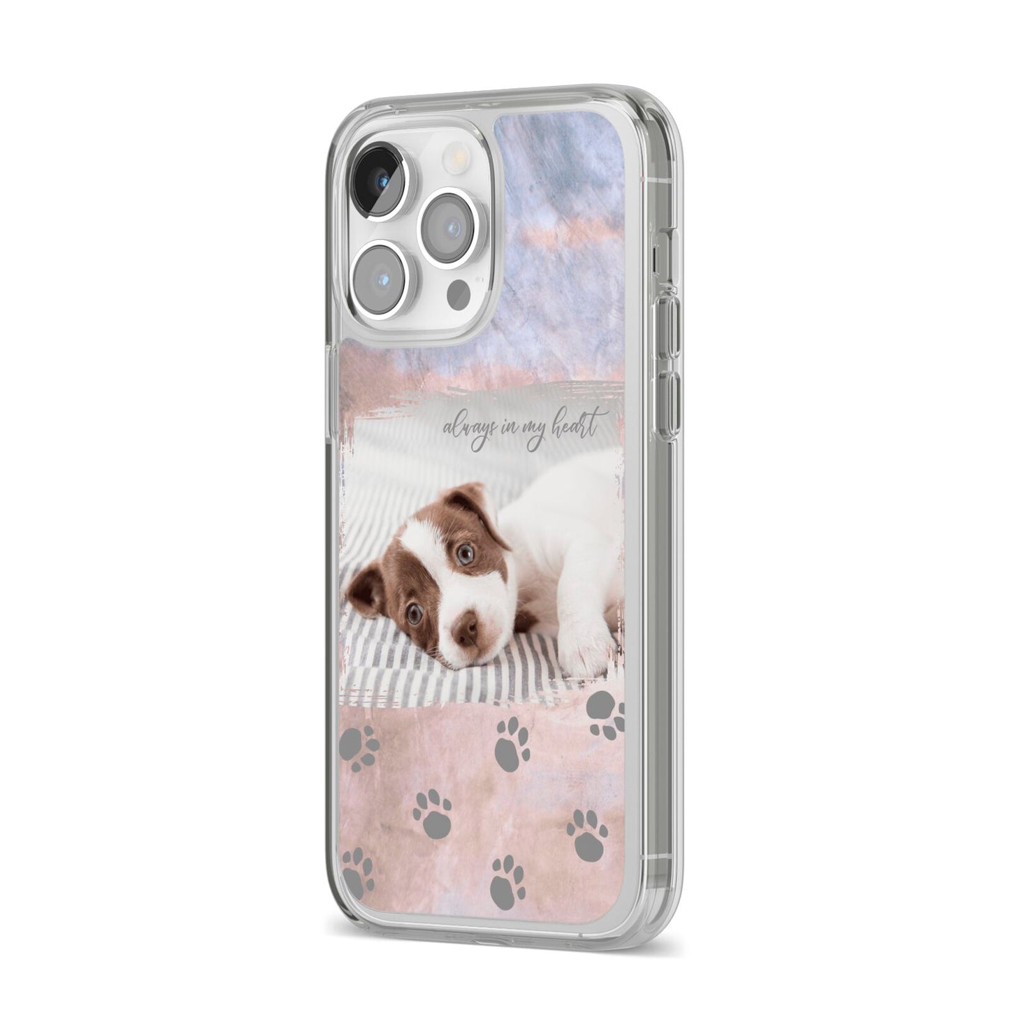 Pet Photo Personalised iPhone 14 Pro Max Clear Tough Case Silver Angled Image
