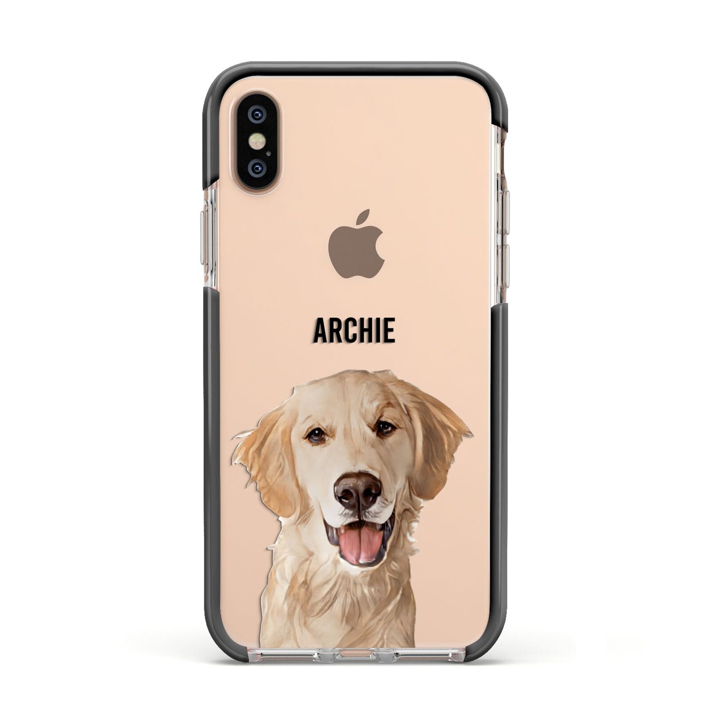 Pet Portrait Apple iPhone Xs Impact Case Black Edge on Gold Phone