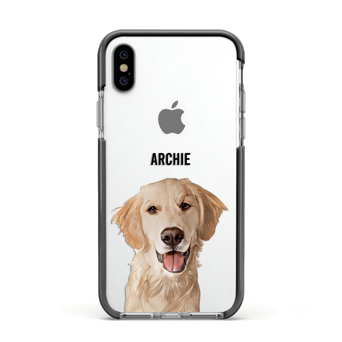 Pet Portrait Apple iPhone Xs Impact Case Black Edge on Silver Phone