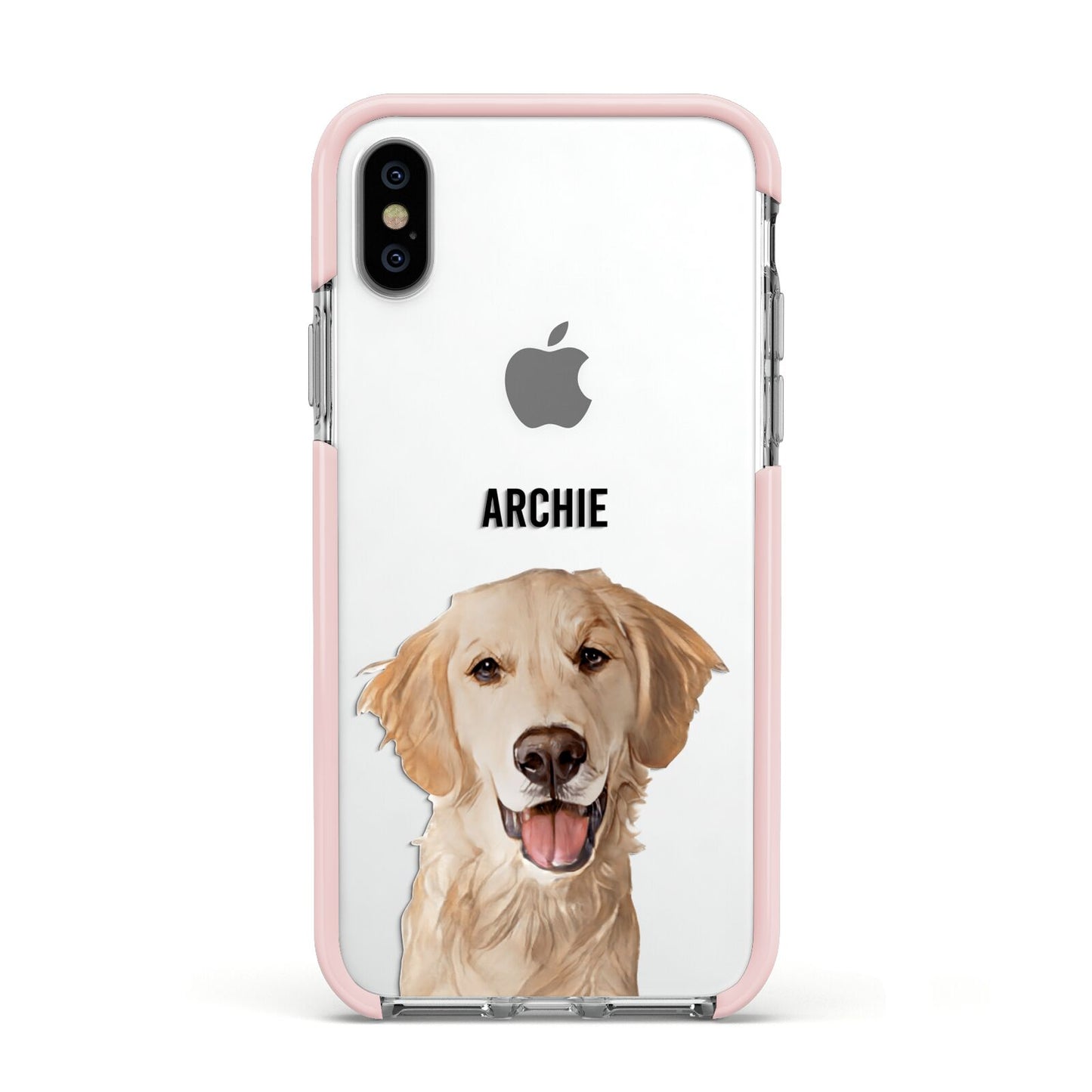 Pet Portrait Apple iPhone Xs Impact Case Pink Edge on Silver Phone