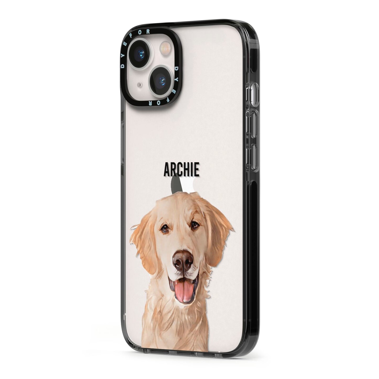 Pet Portrait iPhone 13 Black Impact Case Side Angle on Silver phone