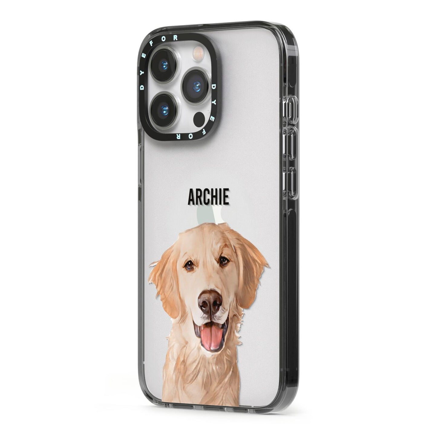 Pet Portrait iPhone 13 Pro Black Impact Case Side Angle on Silver phone