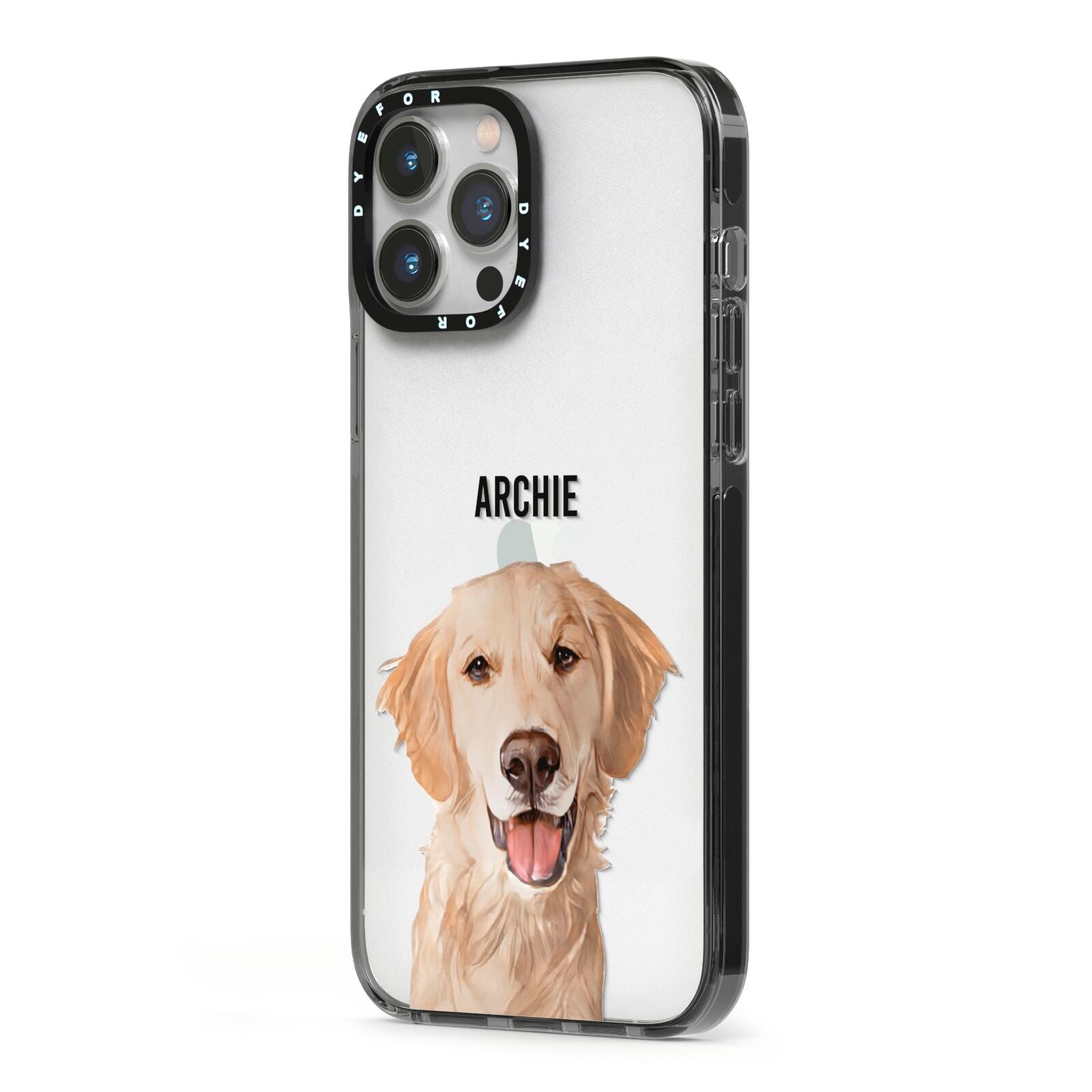 Pet Portrait iPhone 13 Pro Max Black Impact Case Side Angle on Silver phone