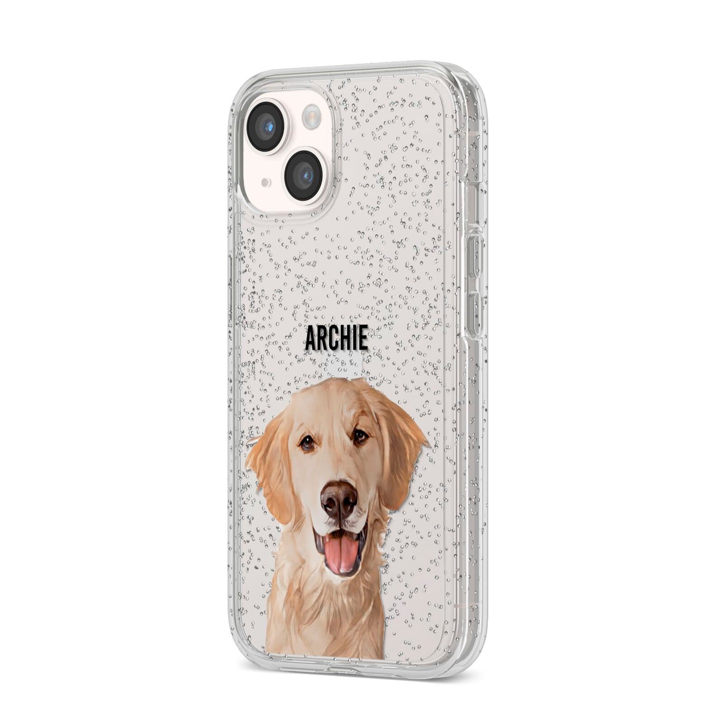 Pet Portrait iPhone 14 Glitter Tough Case Starlight Angled Image