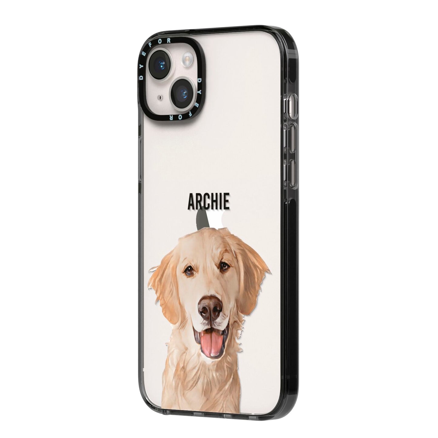 Pet Portrait iPhone 14 Plus Black Impact Case Side Angle on Silver phone