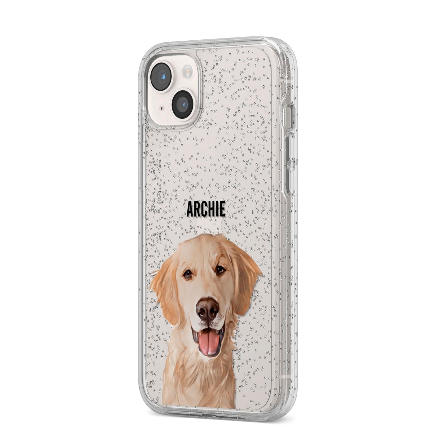 Pet Portrait iPhone 14 Plus Glitter Tough Case Starlight Angled Image
