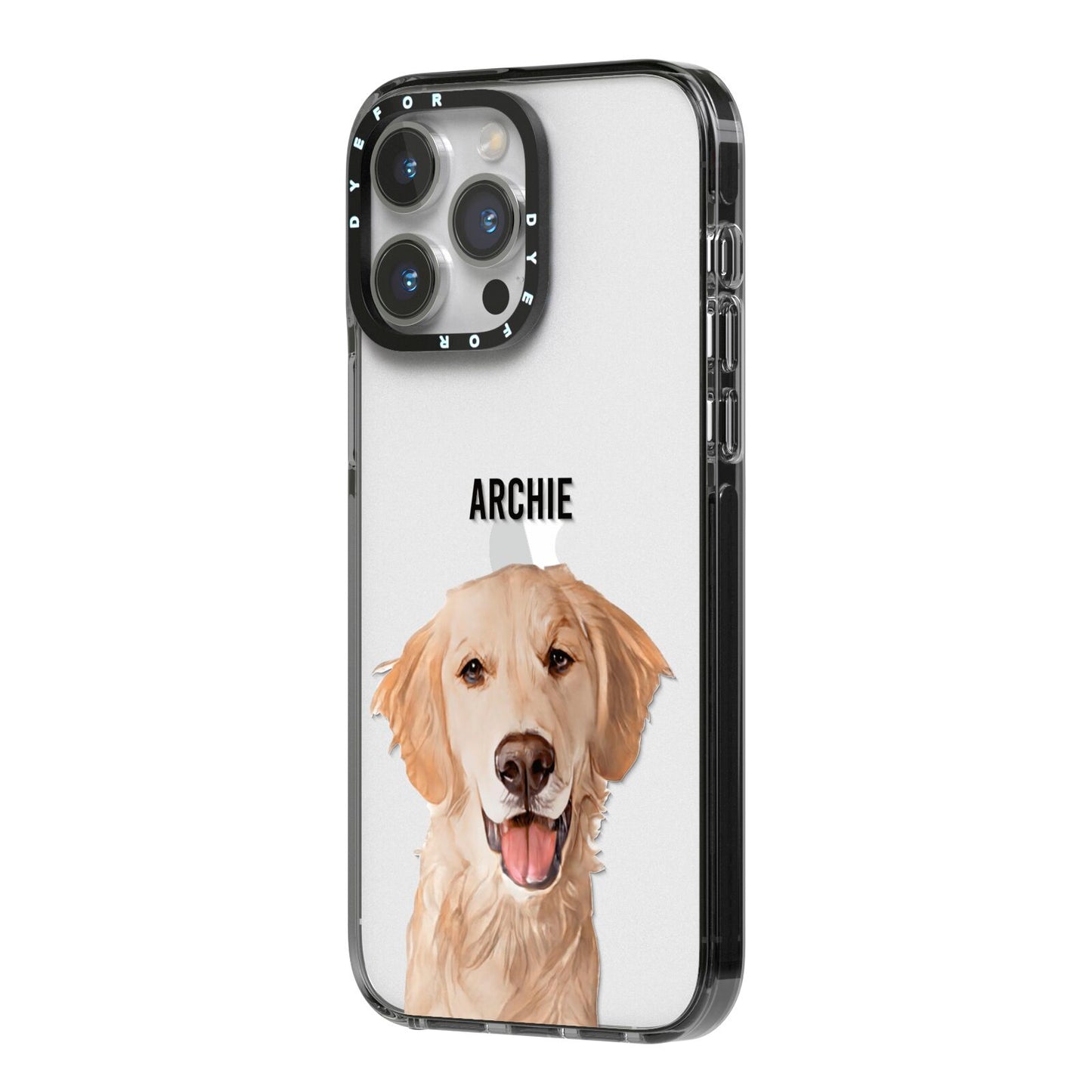 Pet Portrait iPhone 14 Pro Max Black Impact Case Side Angle on Silver phone