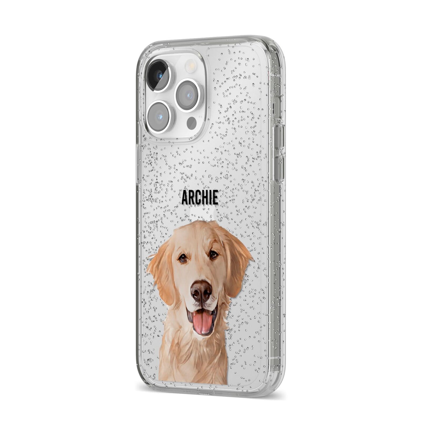 Pet Portrait iPhone 14 Pro Max Glitter Tough Case Silver Angled Image