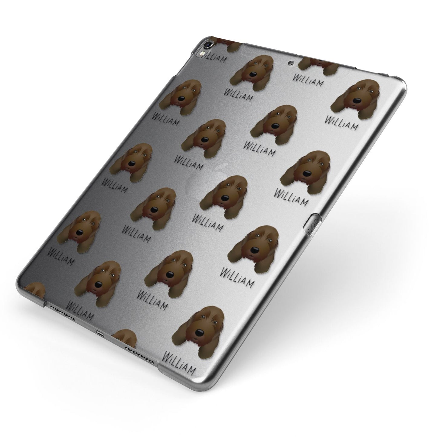 Petit Basset Griffon Vendeen Icon with Name Apple iPad Case on Grey iPad Side View