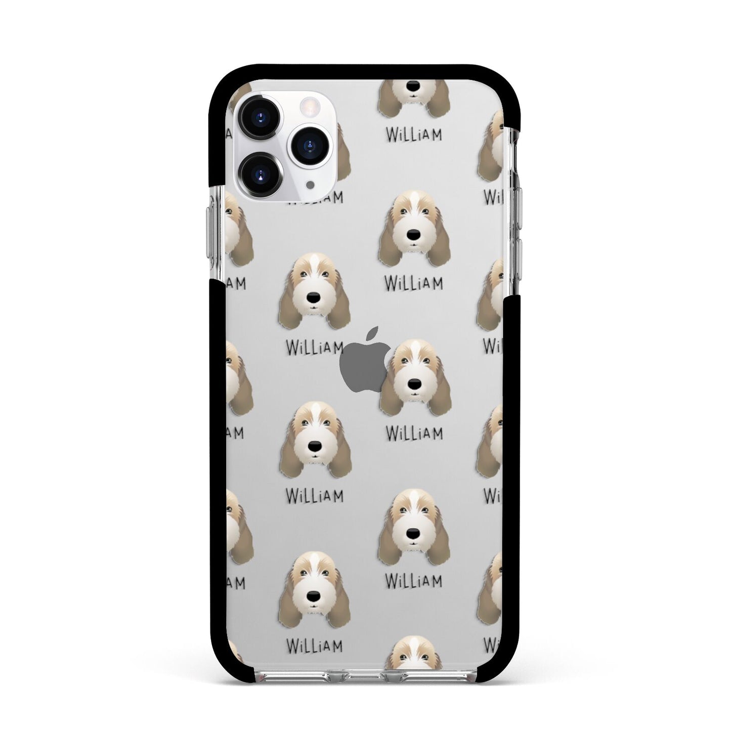 Petit Basset Griffon Vendeen Icon with Name Apple iPhone 11 Pro Max in Silver with Black Impact Case
