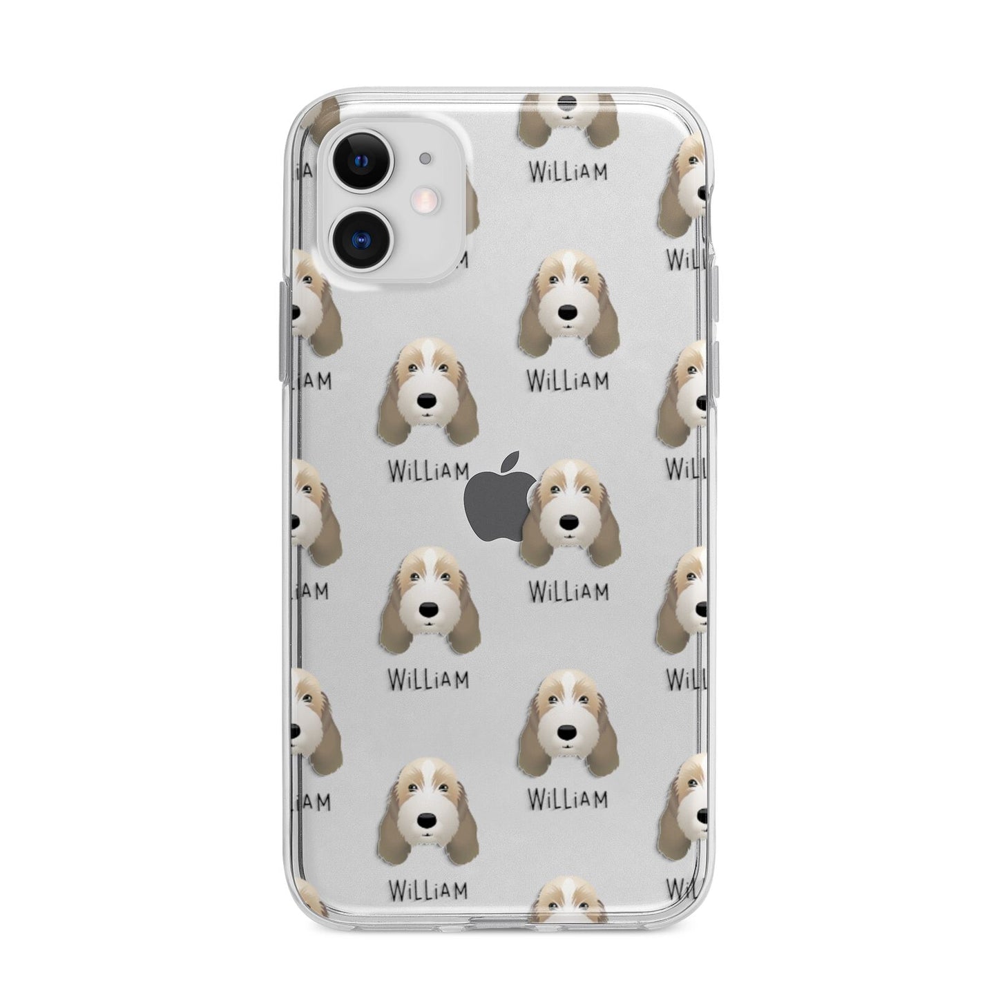 Petit Basset Griffon Vendeen Icon with Name Apple iPhone 11 in White with Bumper Case