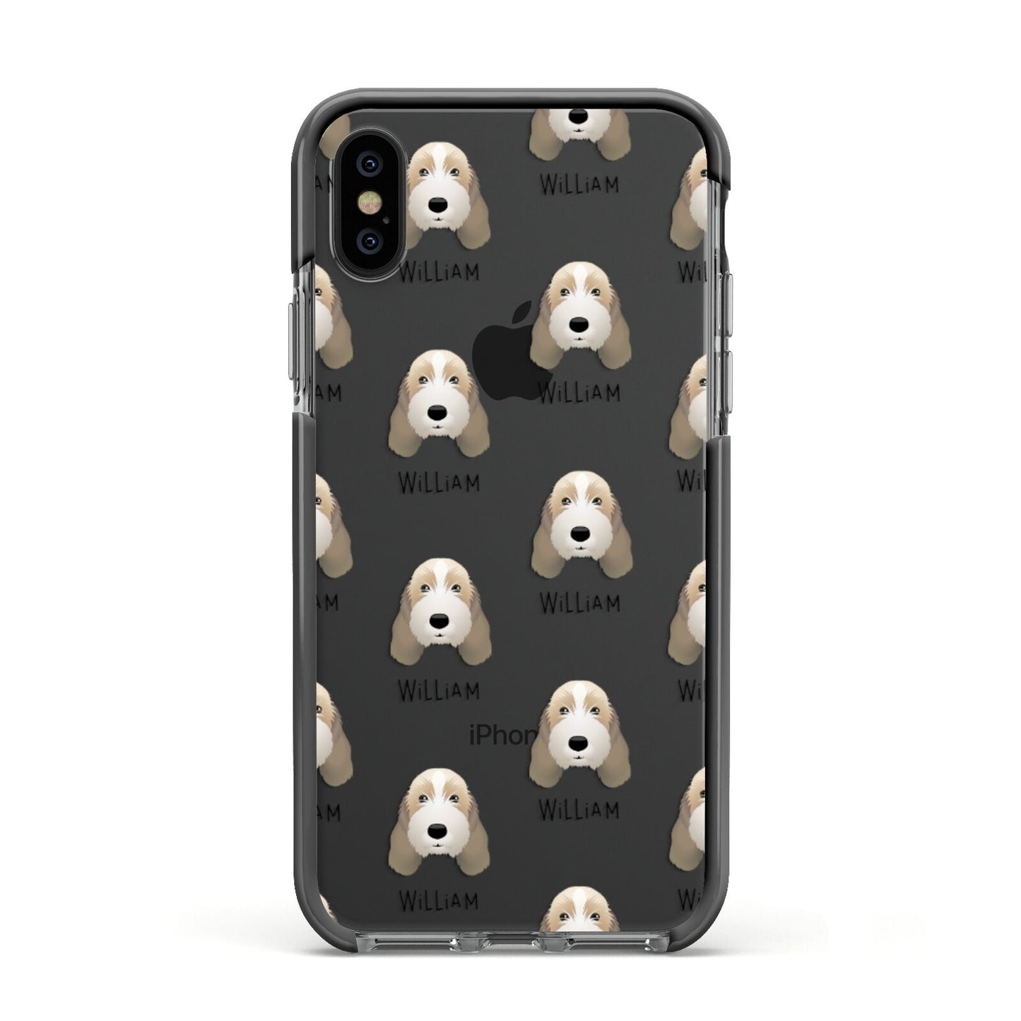 Petit Basset Griffon Vendeen Icon with Name Apple iPhone Xs Impact Case Black Edge on Black Phone