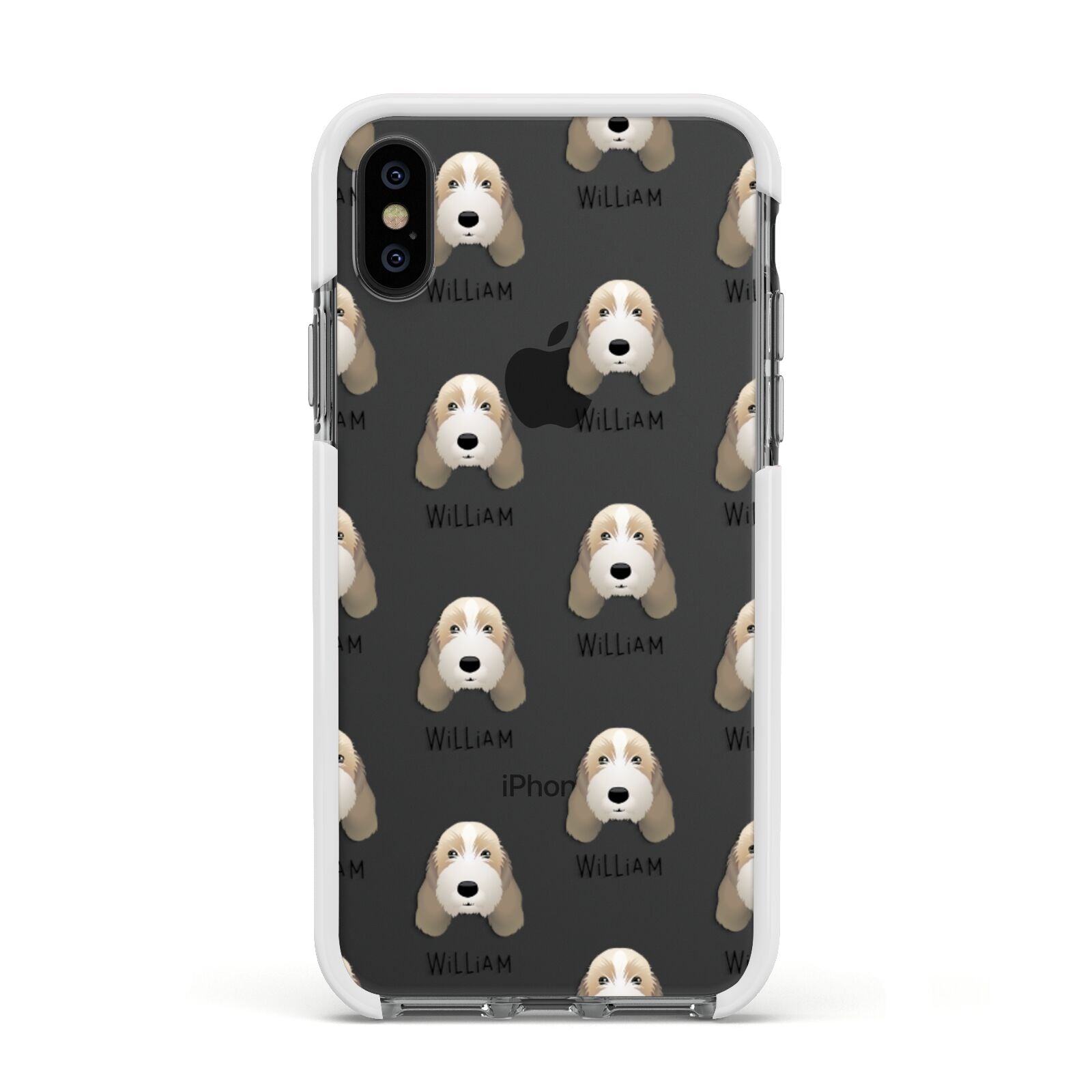 Petit Basset Griffon Vendeen Icon with Name Apple iPhone Xs Impact Case White Edge on Black Phone