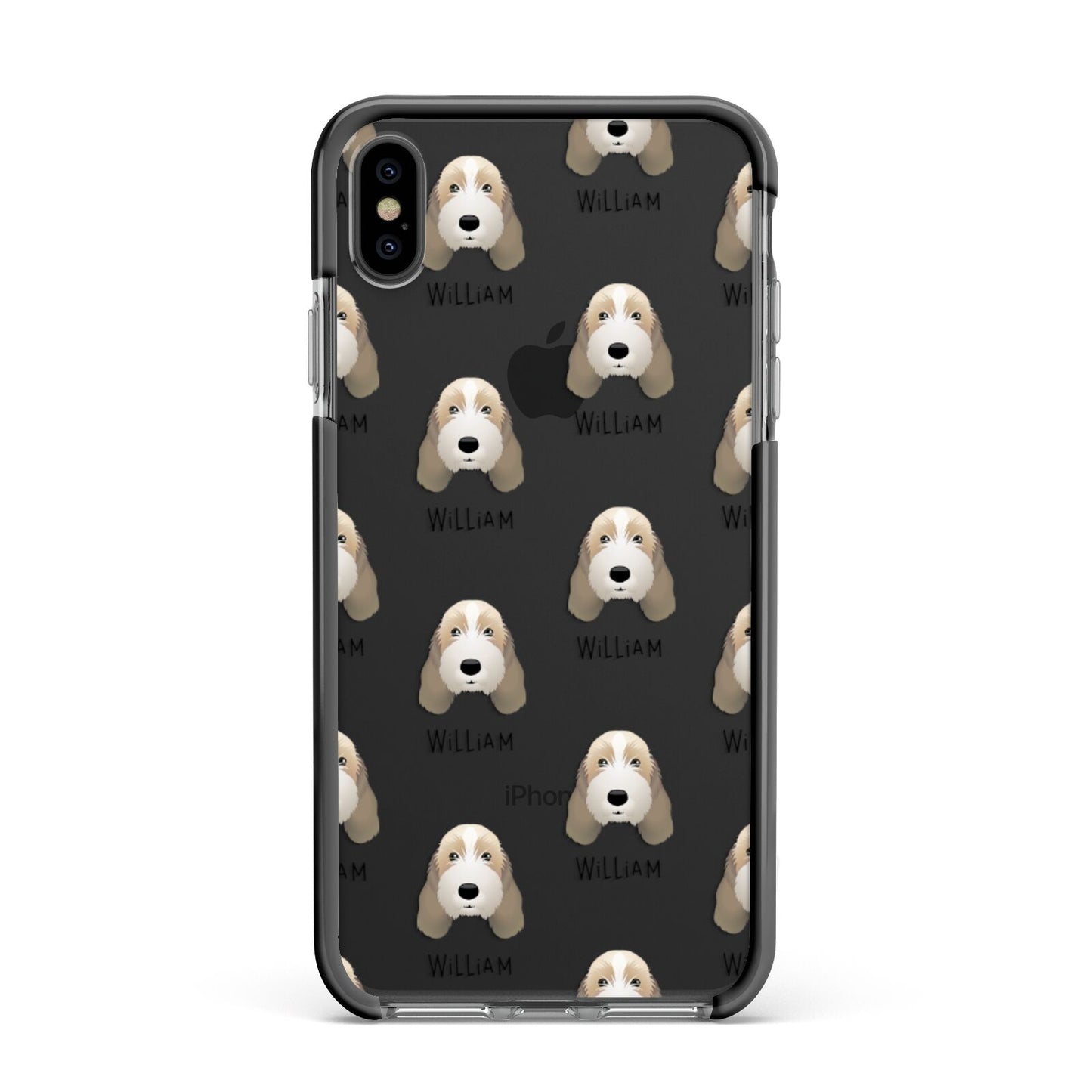 Petit Basset Griffon Vendeen Icon with Name Apple iPhone Xs Max Impact Case Black Edge on Black Phone