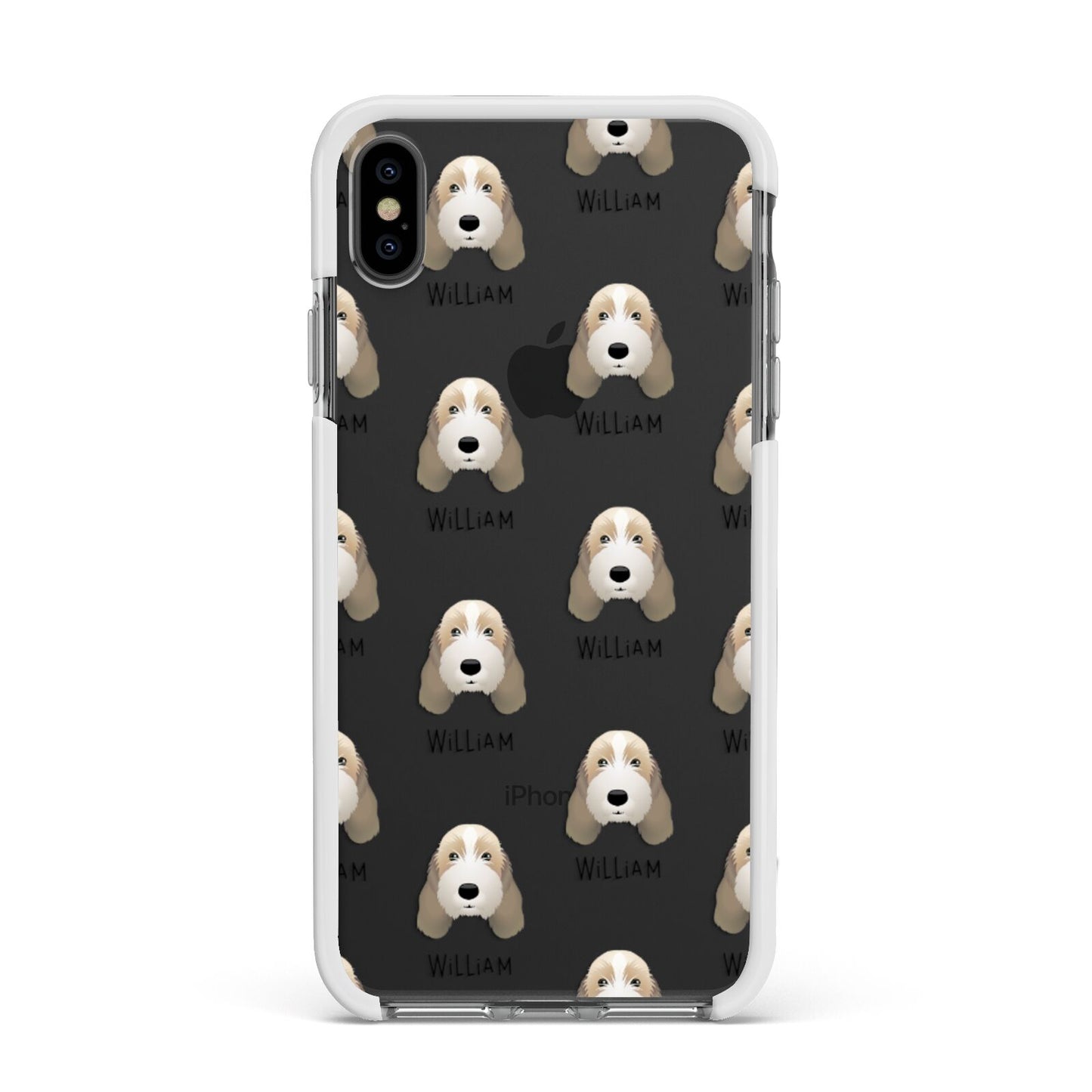 Petit Basset Griffon Vendeen Icon with Name Apple iPhone Xs Max Impact Case White Edge on Black Phone