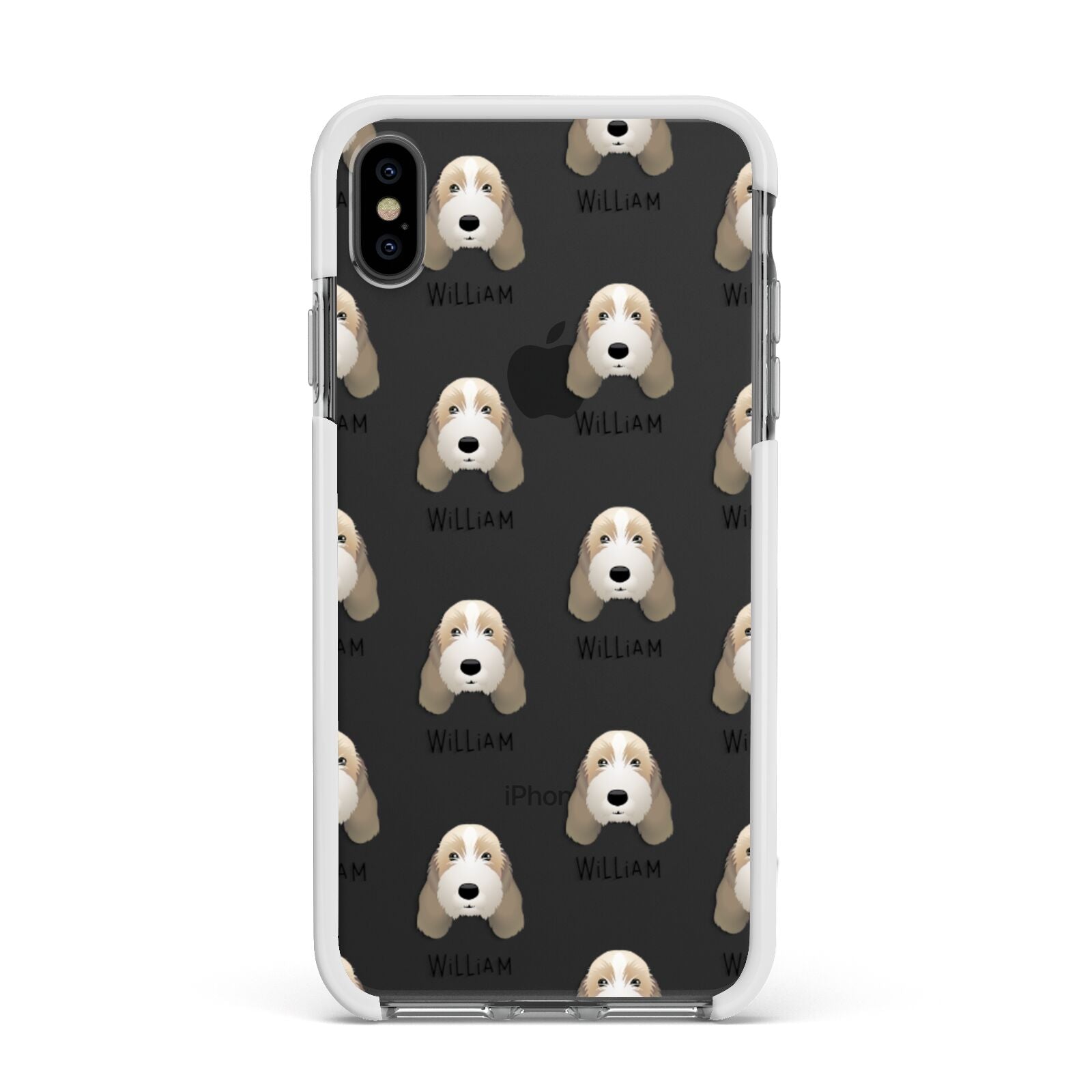 Petit Basset Griffon Vendeen Icon with Name Apple iPhone Xs Max Impact Case White Edge on Black Phone