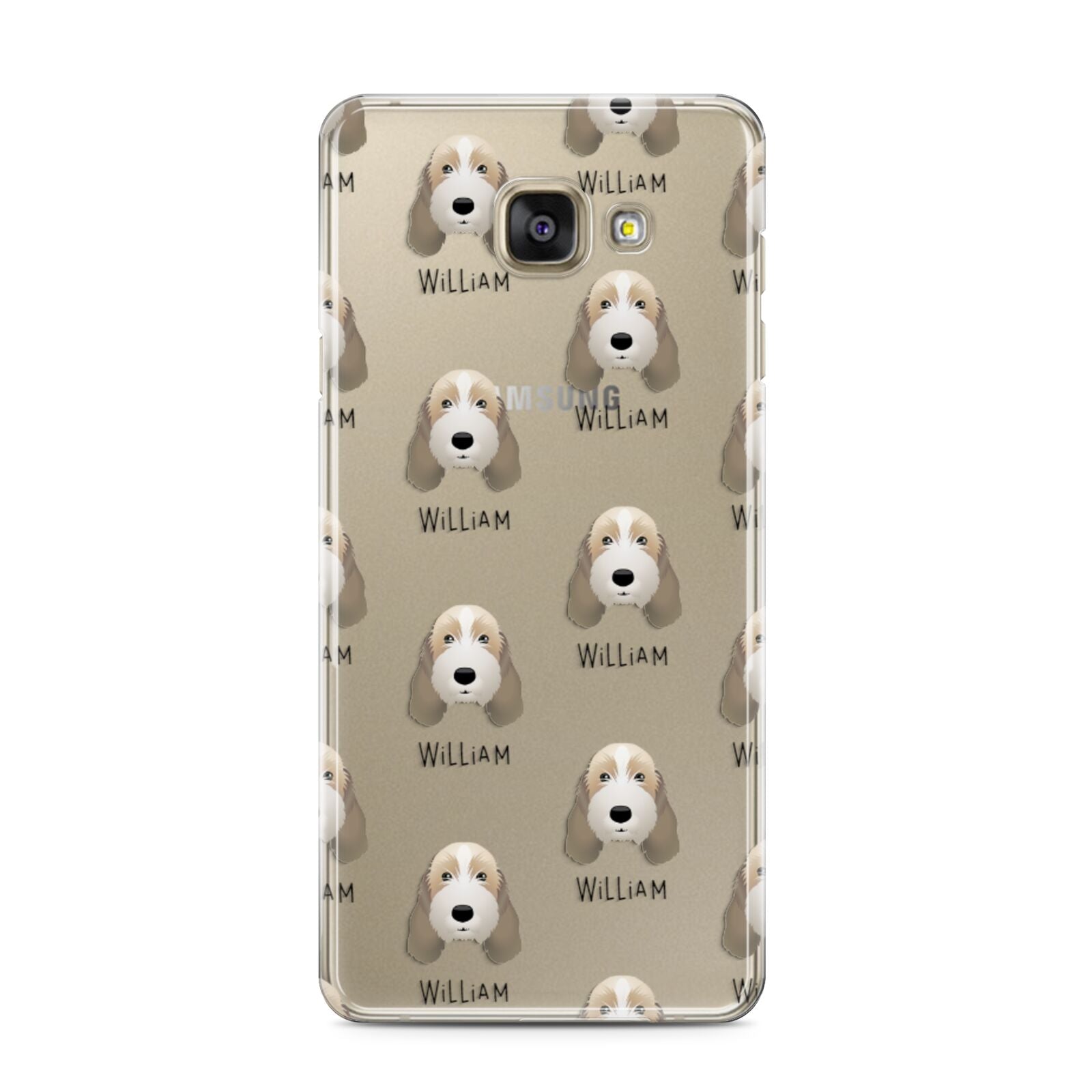 Petit Basset Griffon Vendeen Icon with Name Samsung Galaxy A3 2016 Case on gold phone