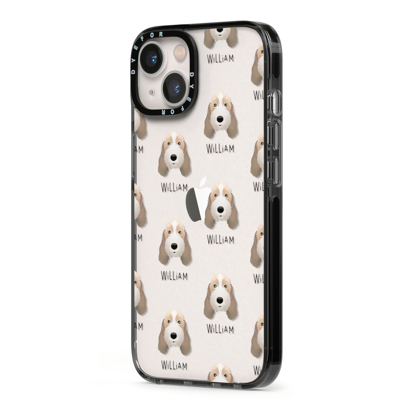 Petit Basset Griffon Vendeen Icon with Name iPhone 13 Black Impact Case Side Angle on Silver phone