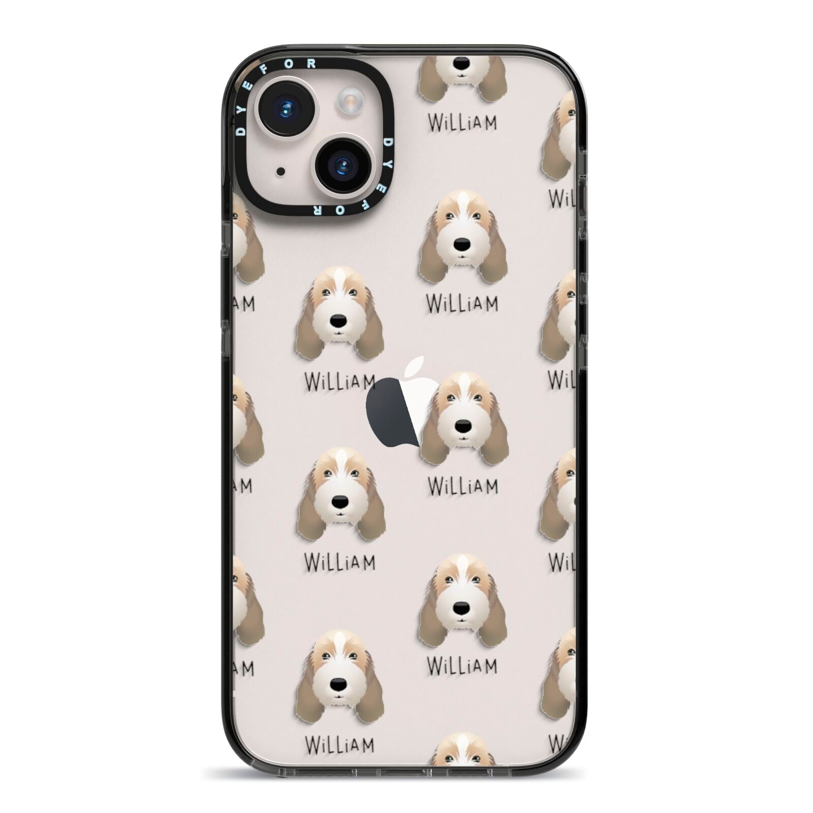 Petit Basset Griffon Vendeen Icon with Name iPhone 14 Plus Black Impact Case on Silver phone