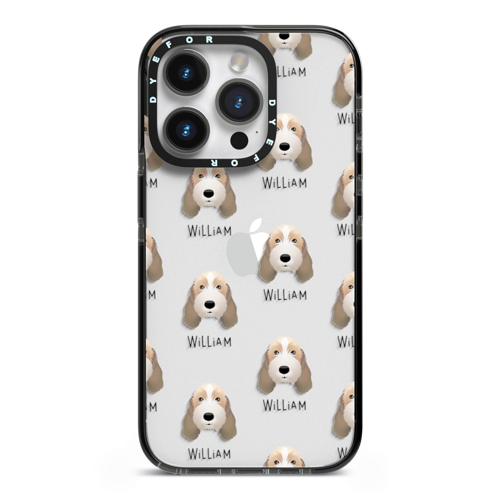 Petit Basset Griffon Vendeen Icon with Name iPhone 14 Pro Black Impact Case on Silver phone