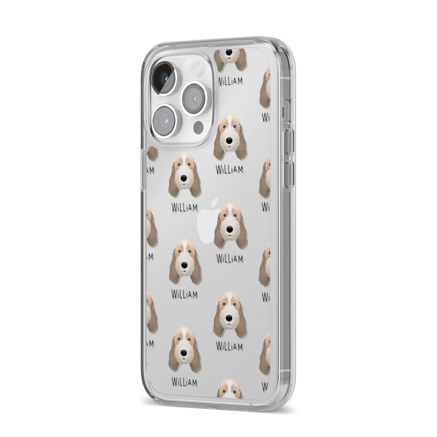 Petit Basset Griffon Vendeen Icon with Name iPhone 14 Pro Max Clear Tough Case Silver Angled Image
