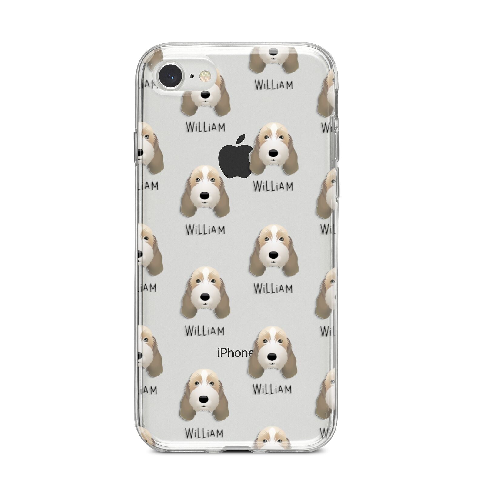 Petit Basset Griffon Vendeen Icon with Name iPhone 8 Bumper Case on Silver iPhone