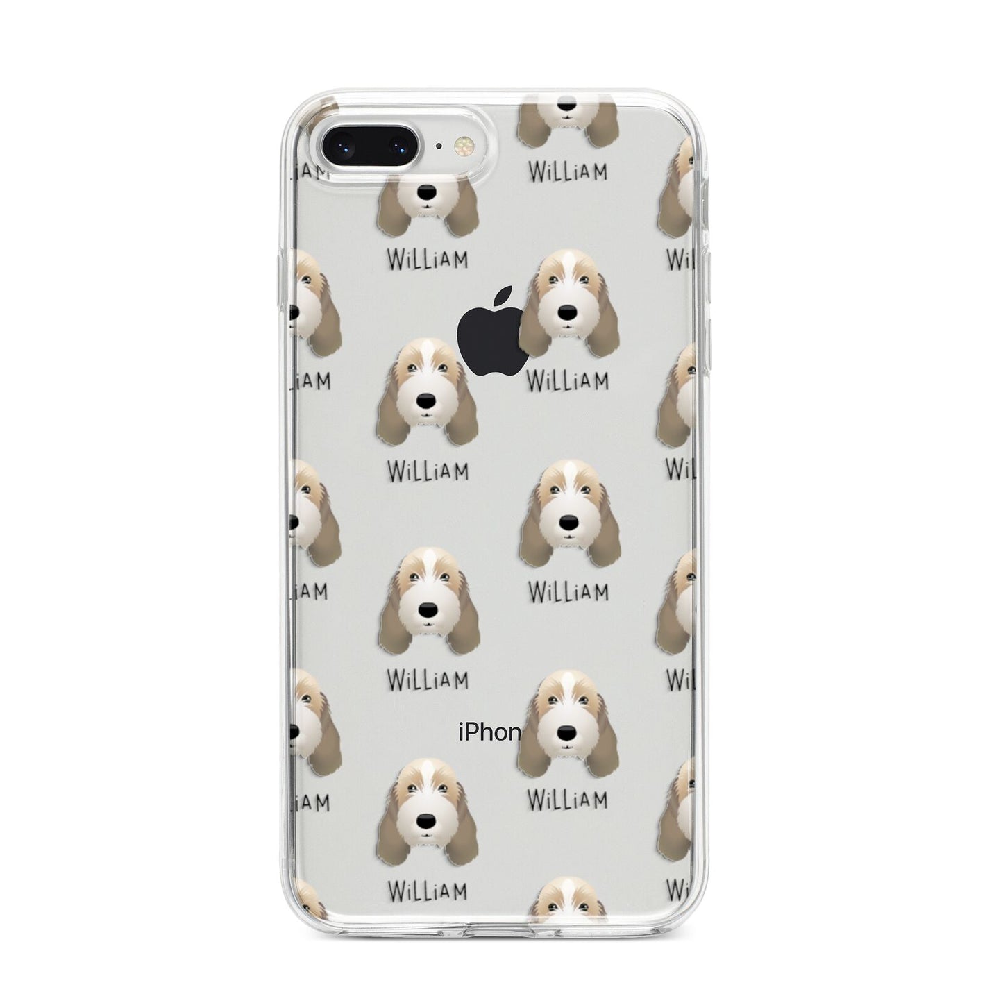 Petit Basset Griffon Vendeen Icon with Name iPhone 8 Plus Bumper Case on Silver iPhone