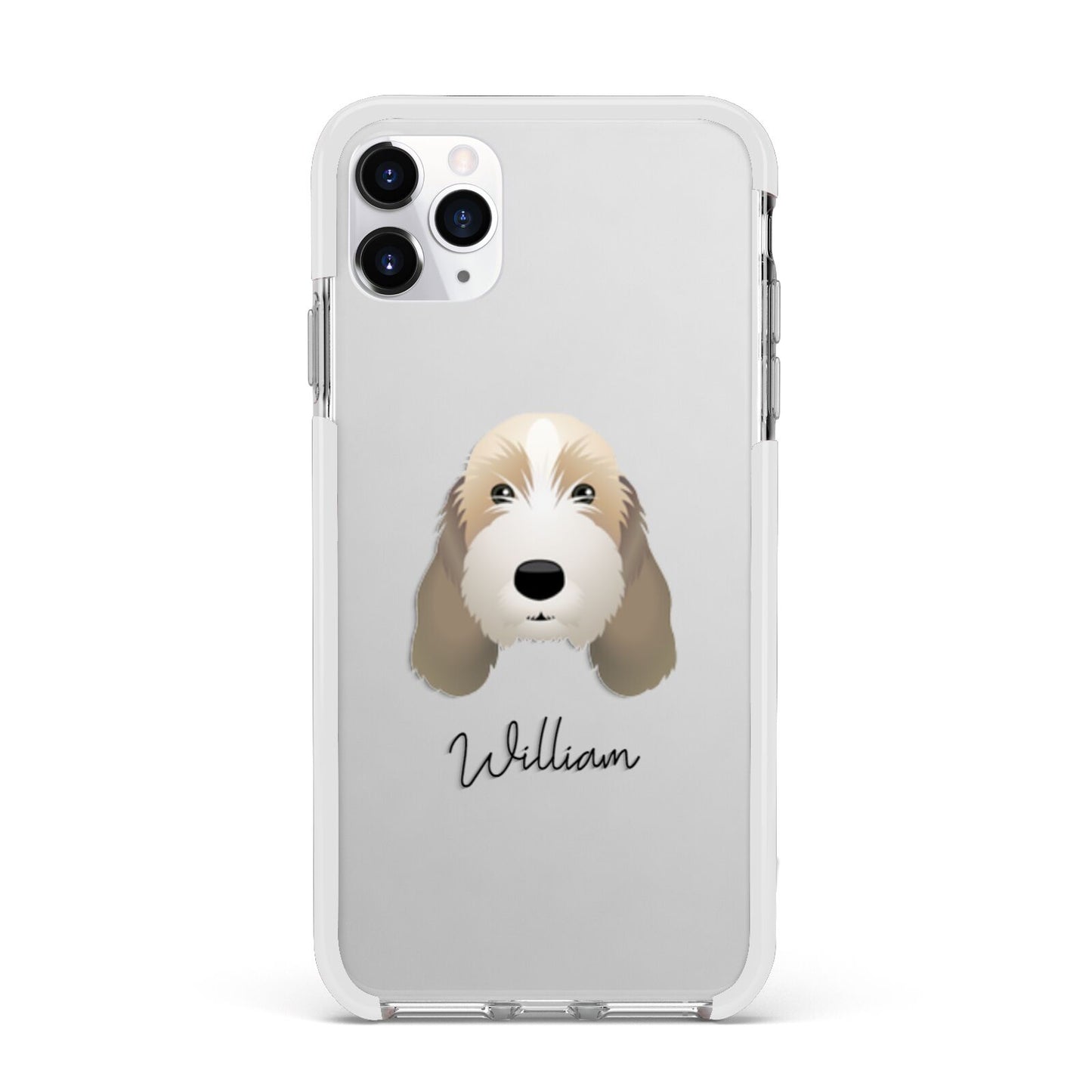 Petit Basset Griffon Vendeen Personalised Apple iPhone 11 Pro Max in Silver with White Impact Case