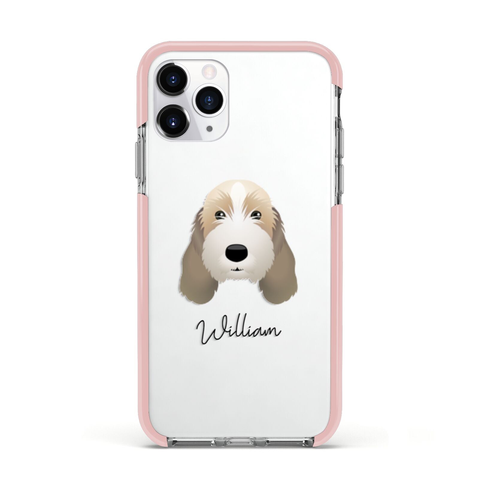 Petit Basset Griffon Vendeen Personalised Apple iPhone 11 Pro in Silver with Pink Impact Case