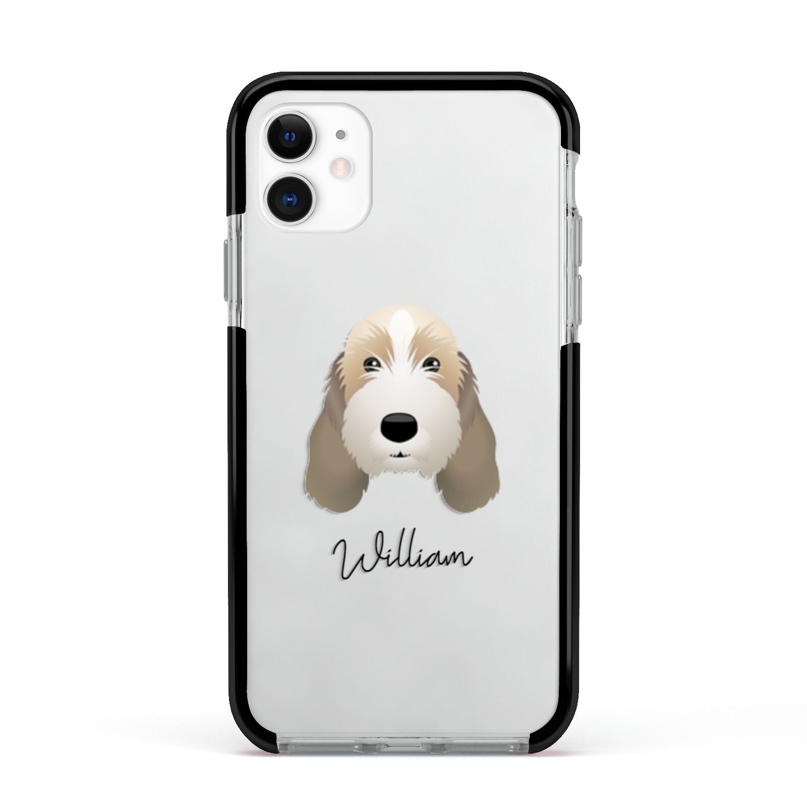 Petit Basset Griffon Vendeen Personalised Apple iPhone 11 in White with Black Impact Case