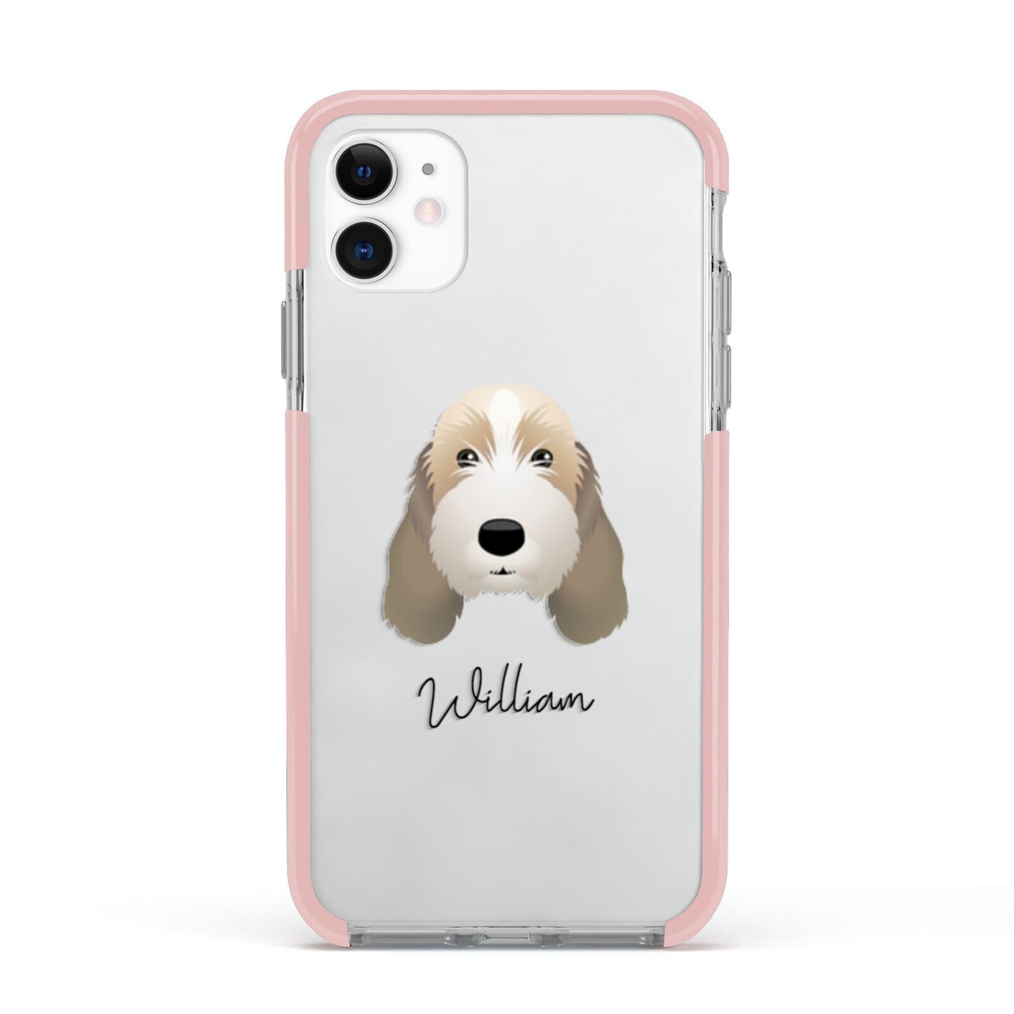 Petit Basset Griffon Vendeen Personalised Apple iPhone 11 in White with Pink Impact Case
