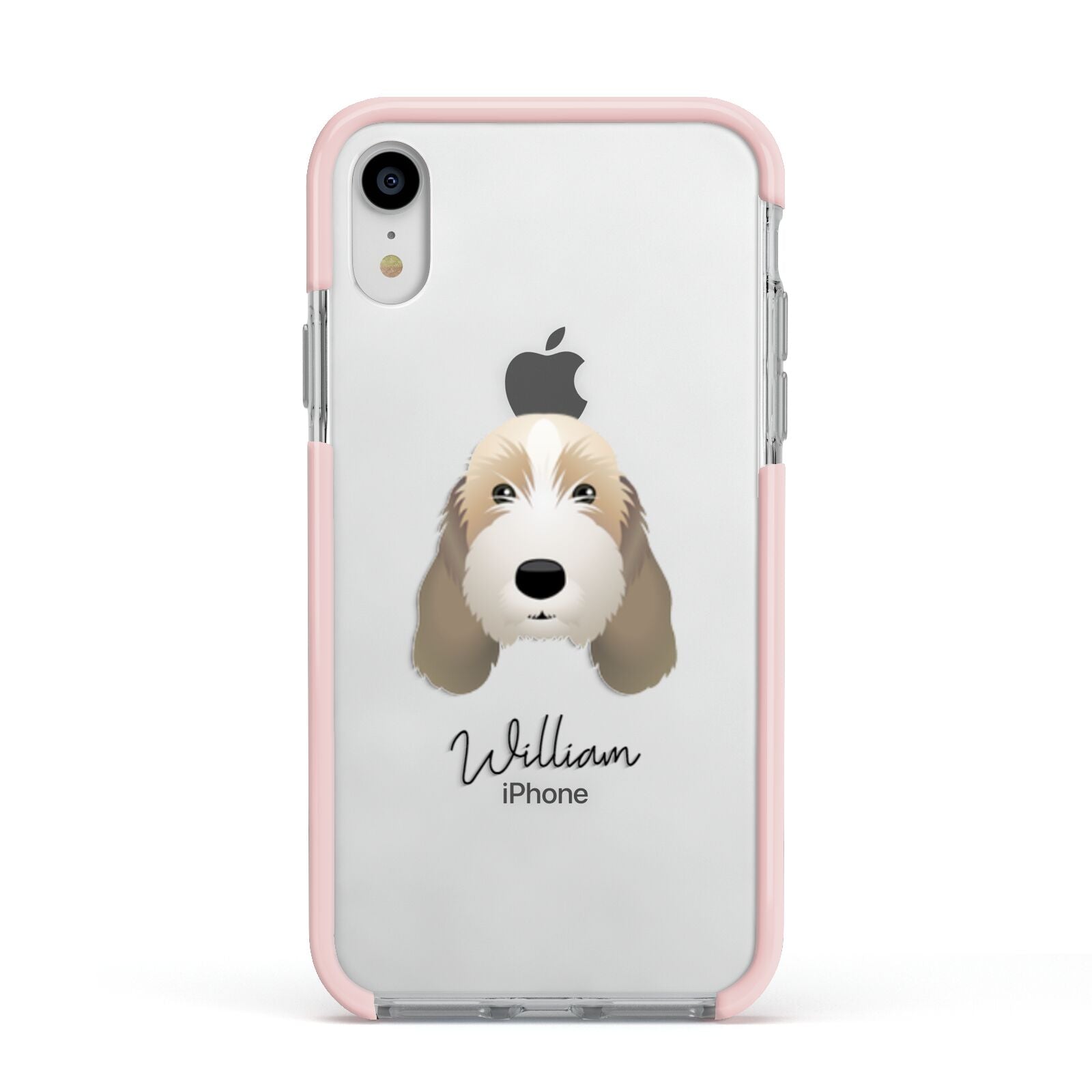 Petit Basset Griffon Vendeen Personalised Apple iPhone XR Impact Case Pink Edge on Silver Phone