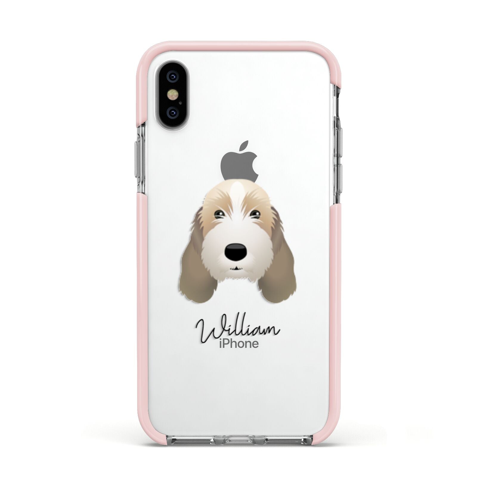 Petit Basset Griffon Vendeen Personalised Apple iPhone Xs Impact Case Pink Edge on Silver Phone
