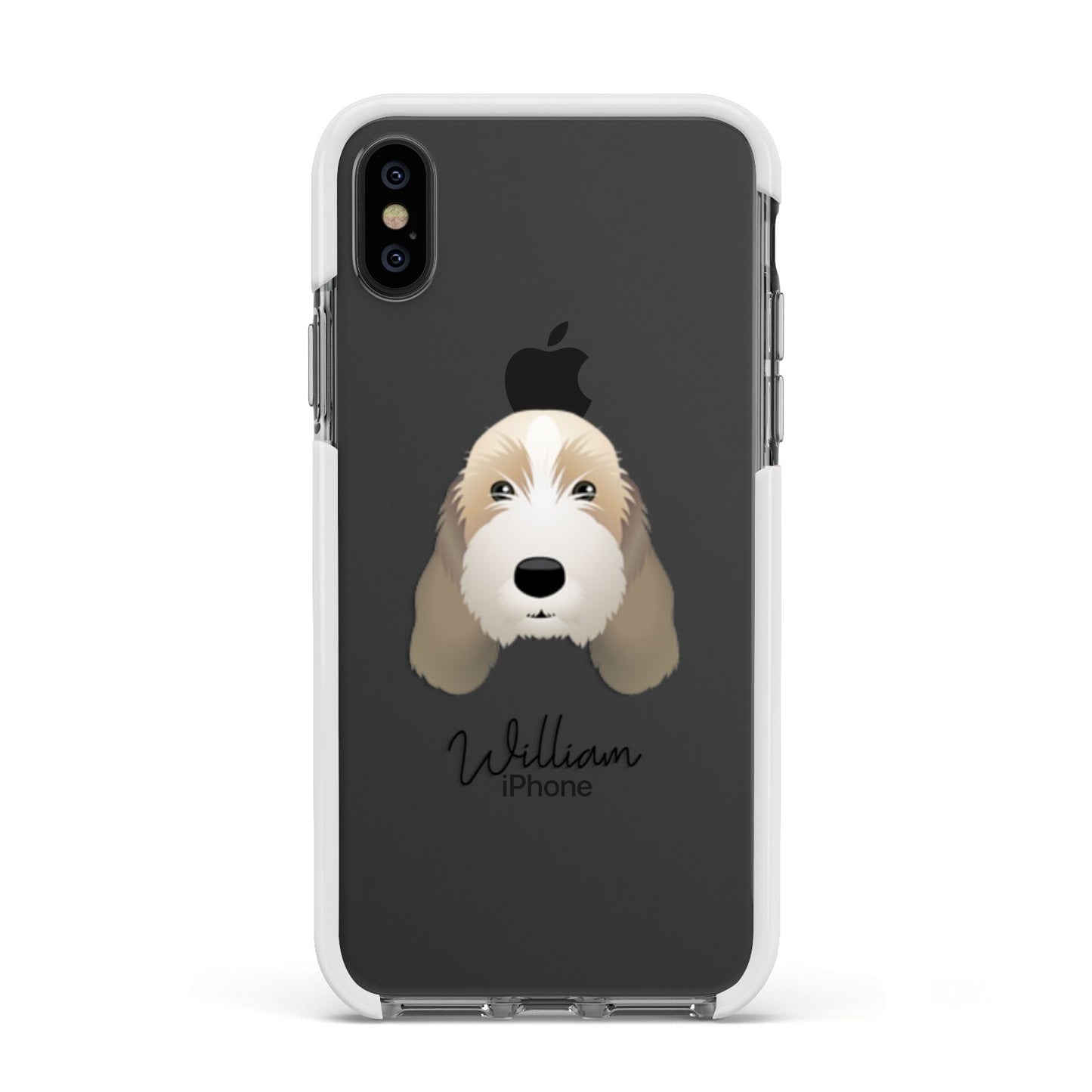 Petit Basset Griffon Vendeen Personalised Apple iPhone Xs Impact Case White Edge on Black Phone