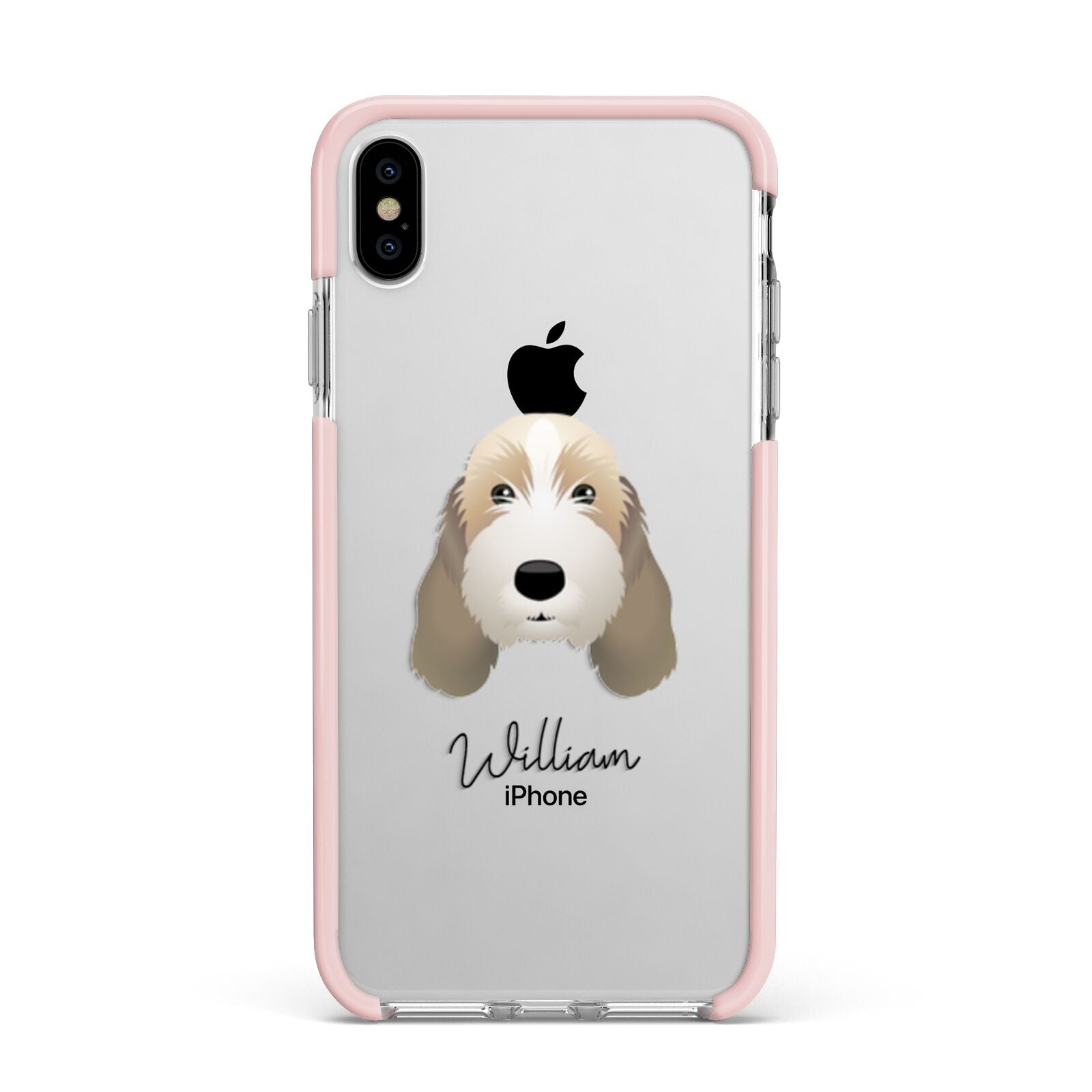 Petit Basset Griffon Vendeen Personalised Apple iPhone Xs Max Impact Case Pink Edge on Silver Phone