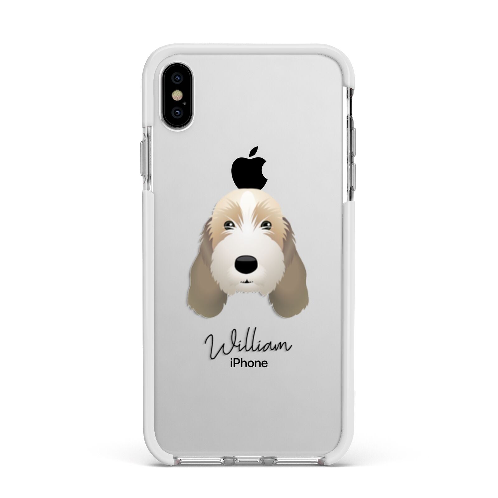 Petit Basset Griffon Vendeen Personalised Apple iPhone Xs Max Impact Case White Edge on Silver Phone
