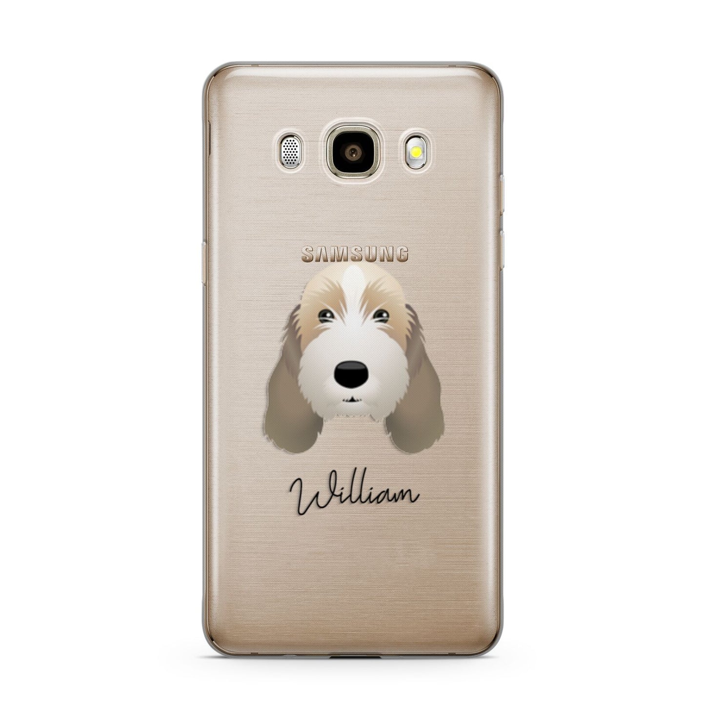 Petit Basset Griffon Vendeen Personalised Samsung Galaxy J7 2016 Case on gold phone