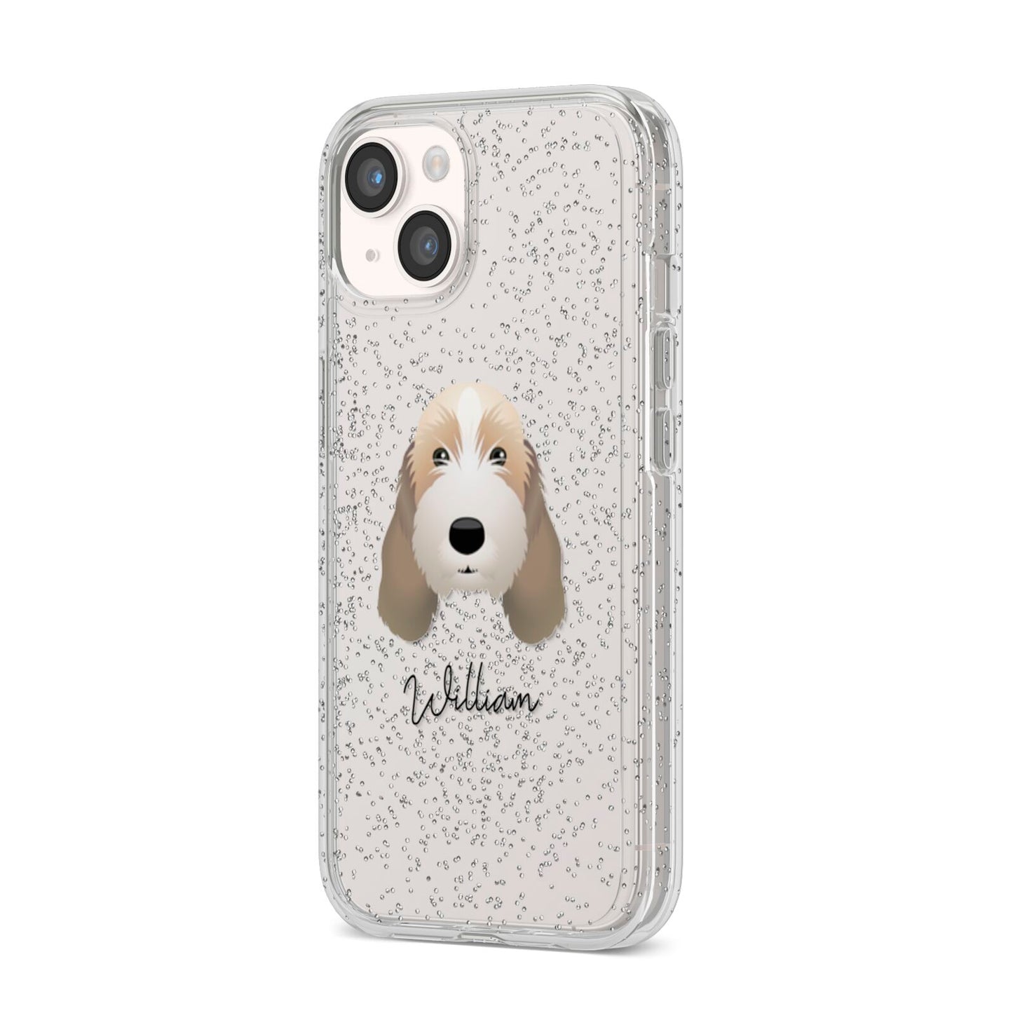 Petit Basset Griffon Vendeen Personalised iPhone 14 Glitter Tough Case Starlight Angled Image