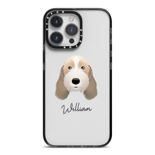 Petit Basset Griffon Vendeen Personalised iPhone 14 Pro Max Black Impact Case on Silver phone